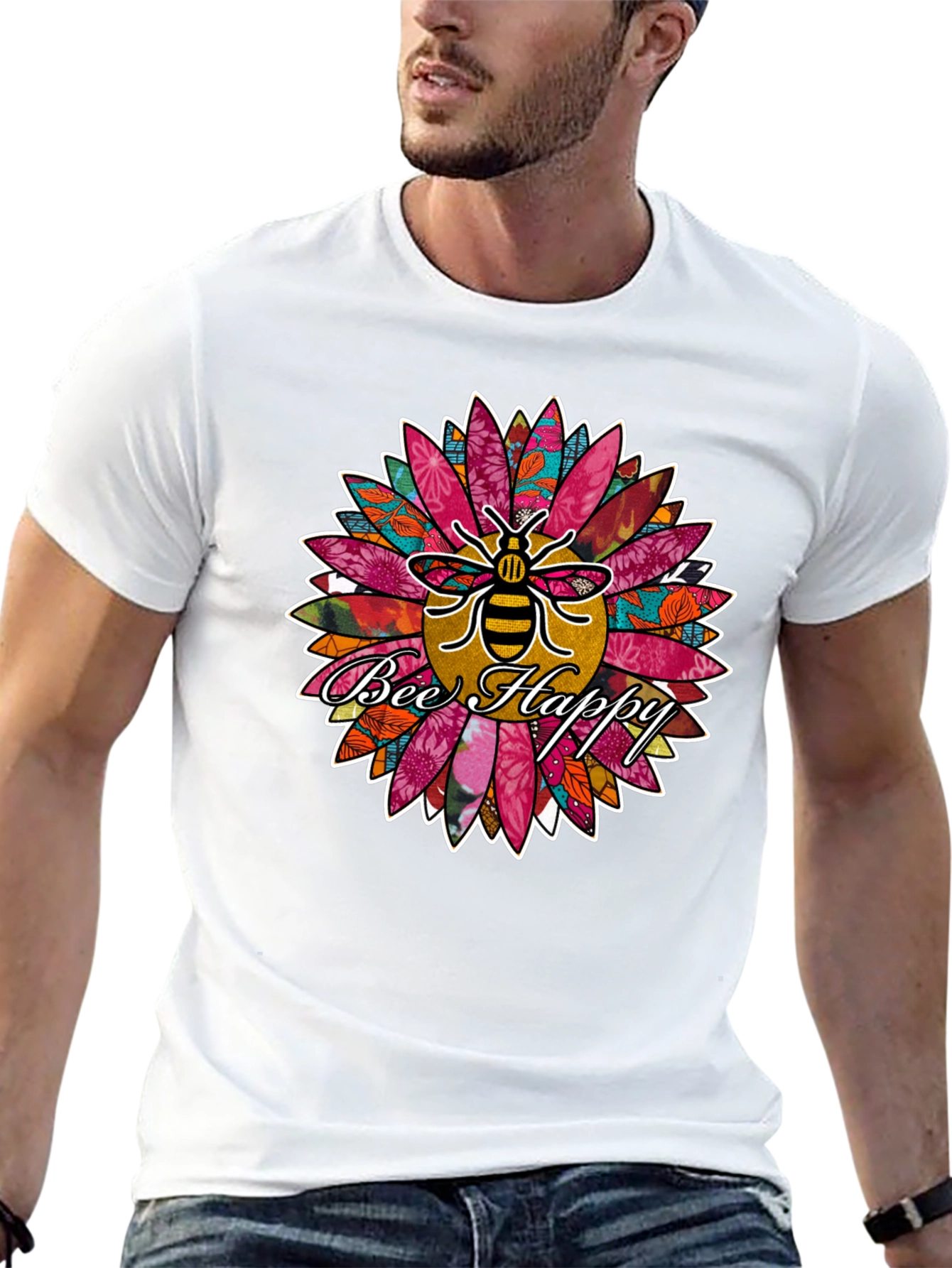 Bee Happy Sunflower Graphic Print Tee