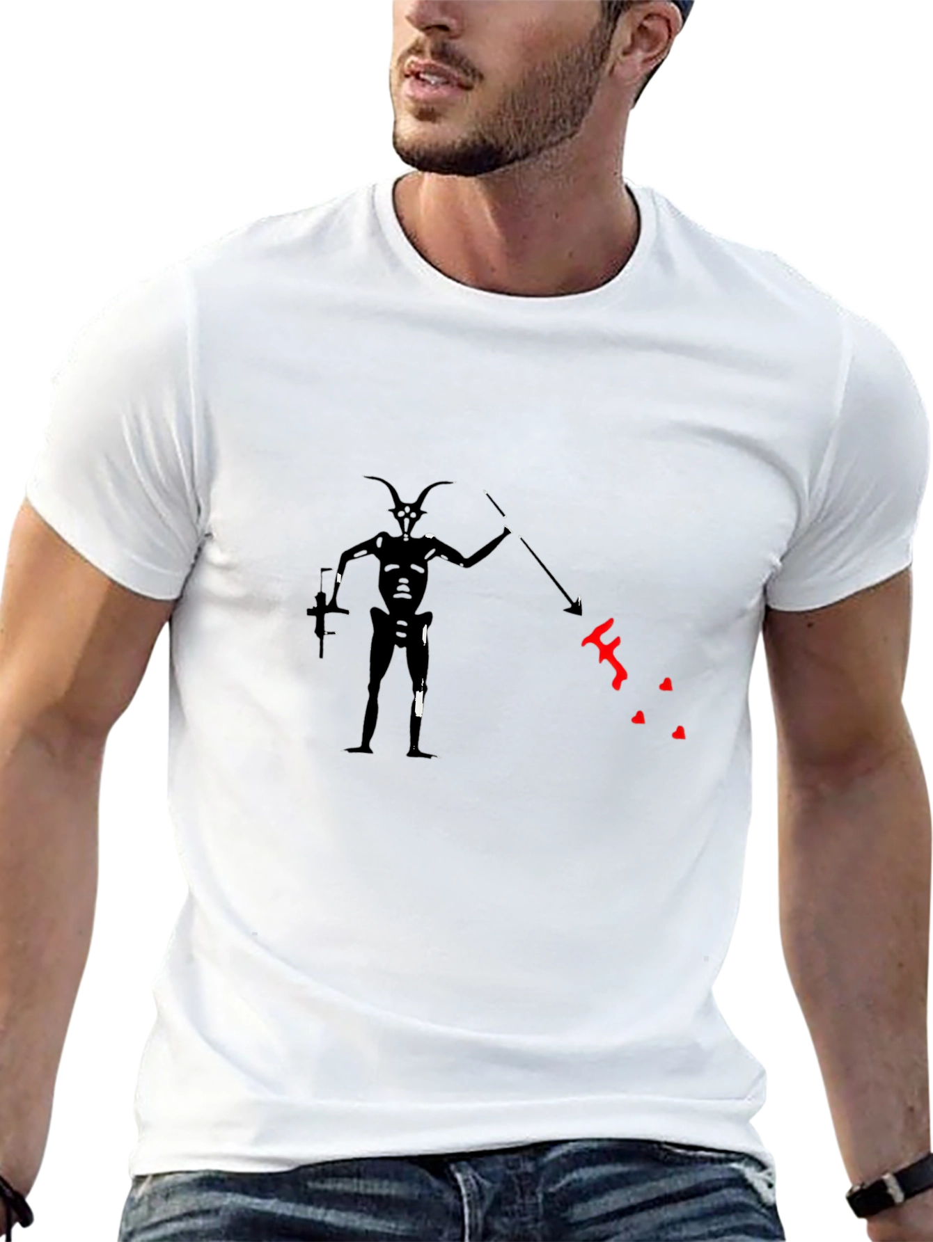 Unique Graphic Tee: Shadow Creature with Spear - Black