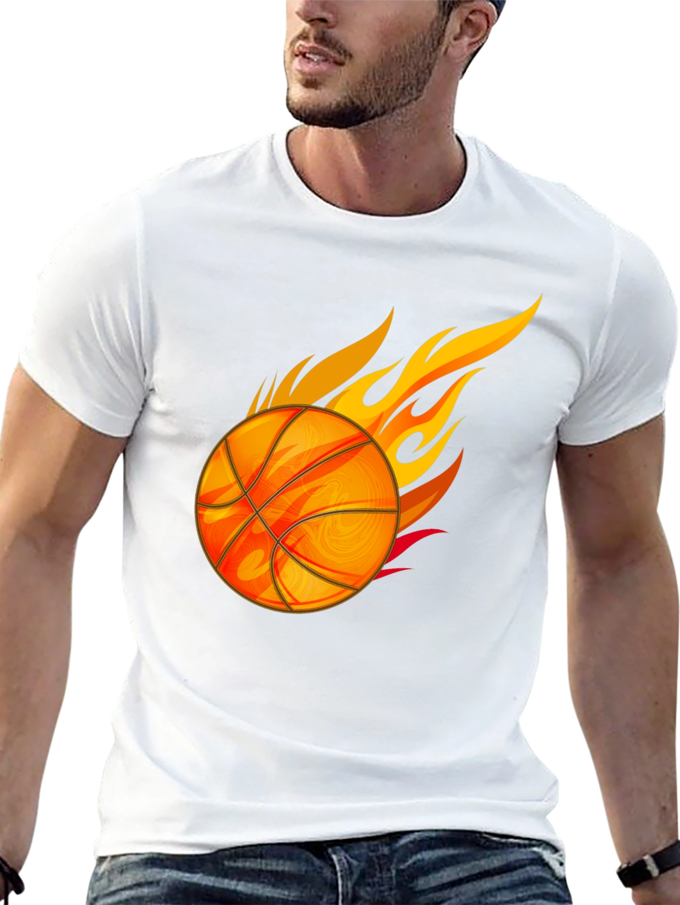 Fiery Basketball Graphic Tee - Black Cotton T-Shirt