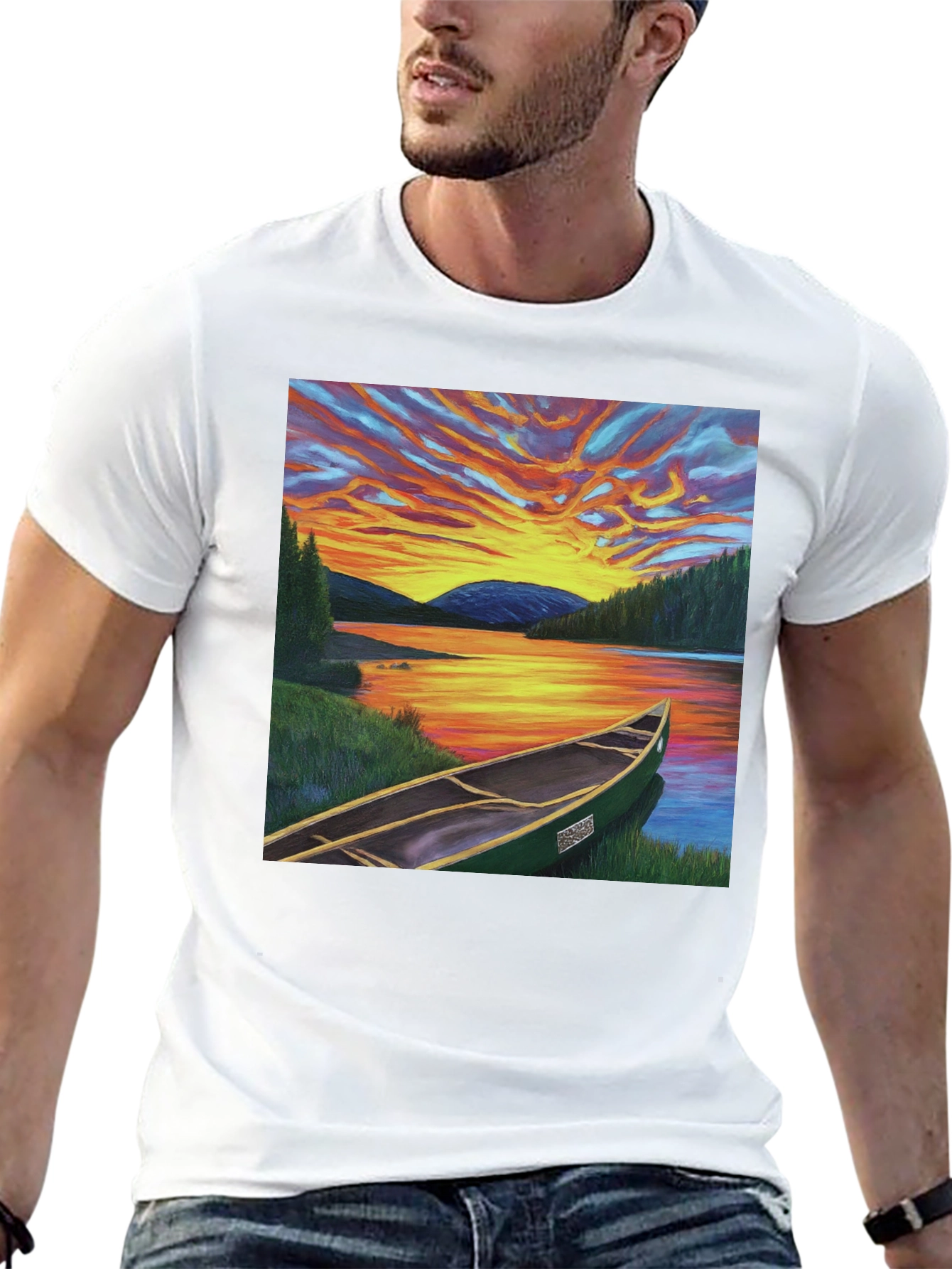 Sunset Canoe T-Shirt: Nature-Inspired Graphic Tee