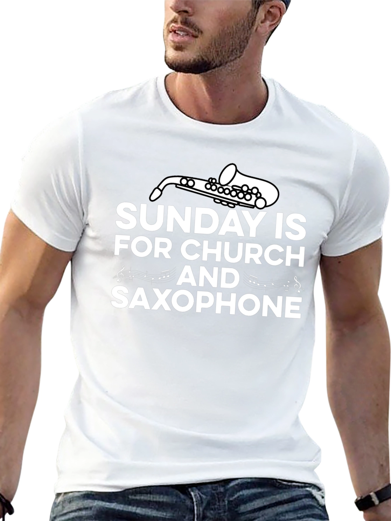Sunday Church Saxophone Graphic T-Shirt