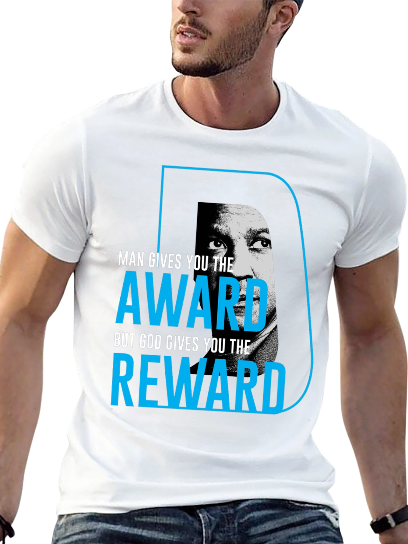 Inspirational Black T-Shirt: Man Gives Award God Gives Reward