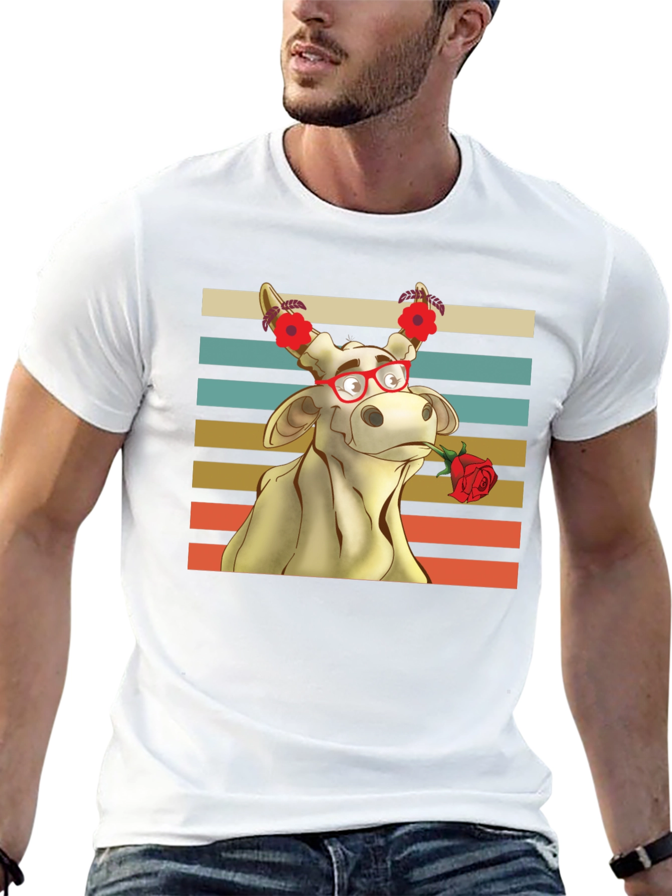 Romantic Cow Graphic Tee - Unique Animal Lover Shirt