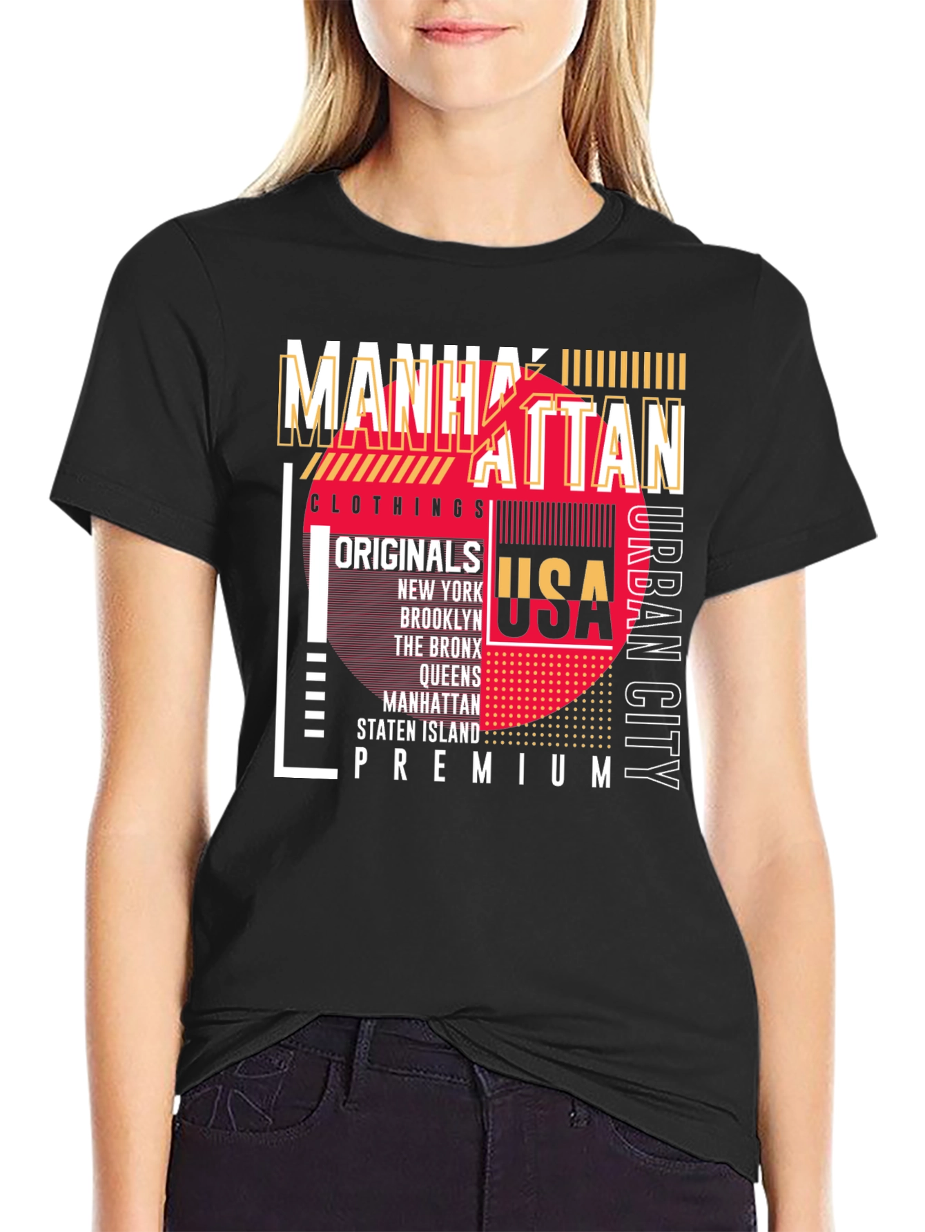 Manhattan USA Graphic Print Black T-Shirt
