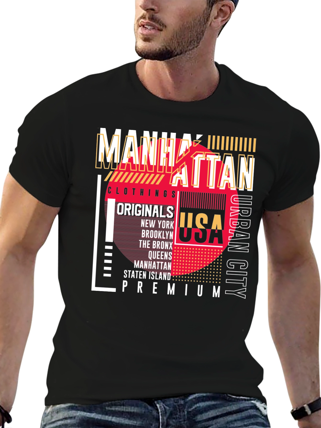 Manhattan USA Graphic Print Black T-Shirt
