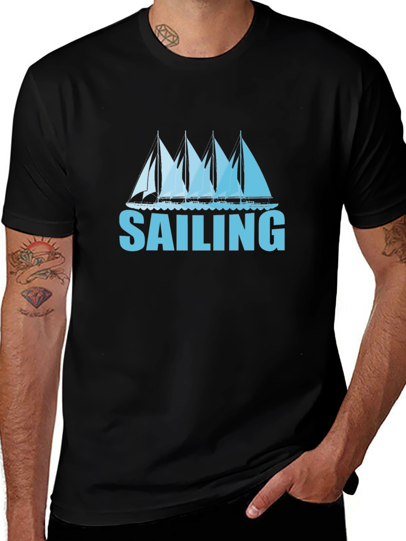 Sailing T-Shirt - Black Tee with Boat Graphic