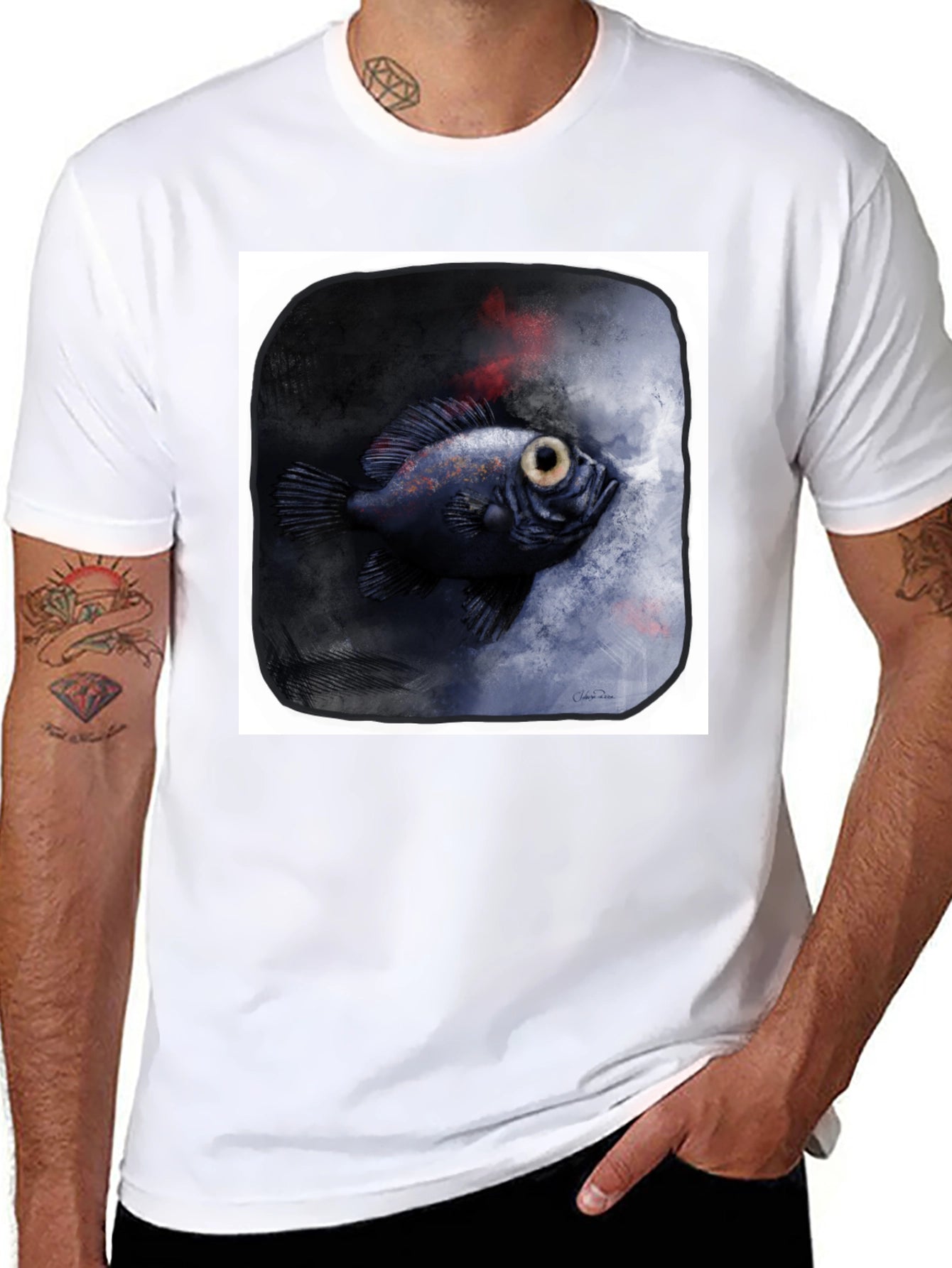 Unique Fish Graphic Black T-Shirt