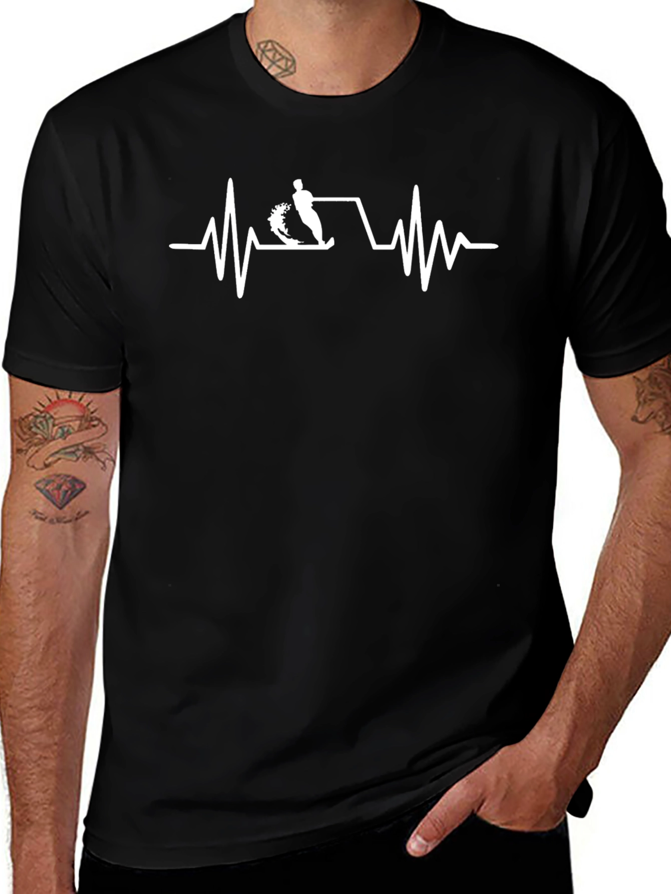 Water Ski Heartbeat T-Shirt - Black