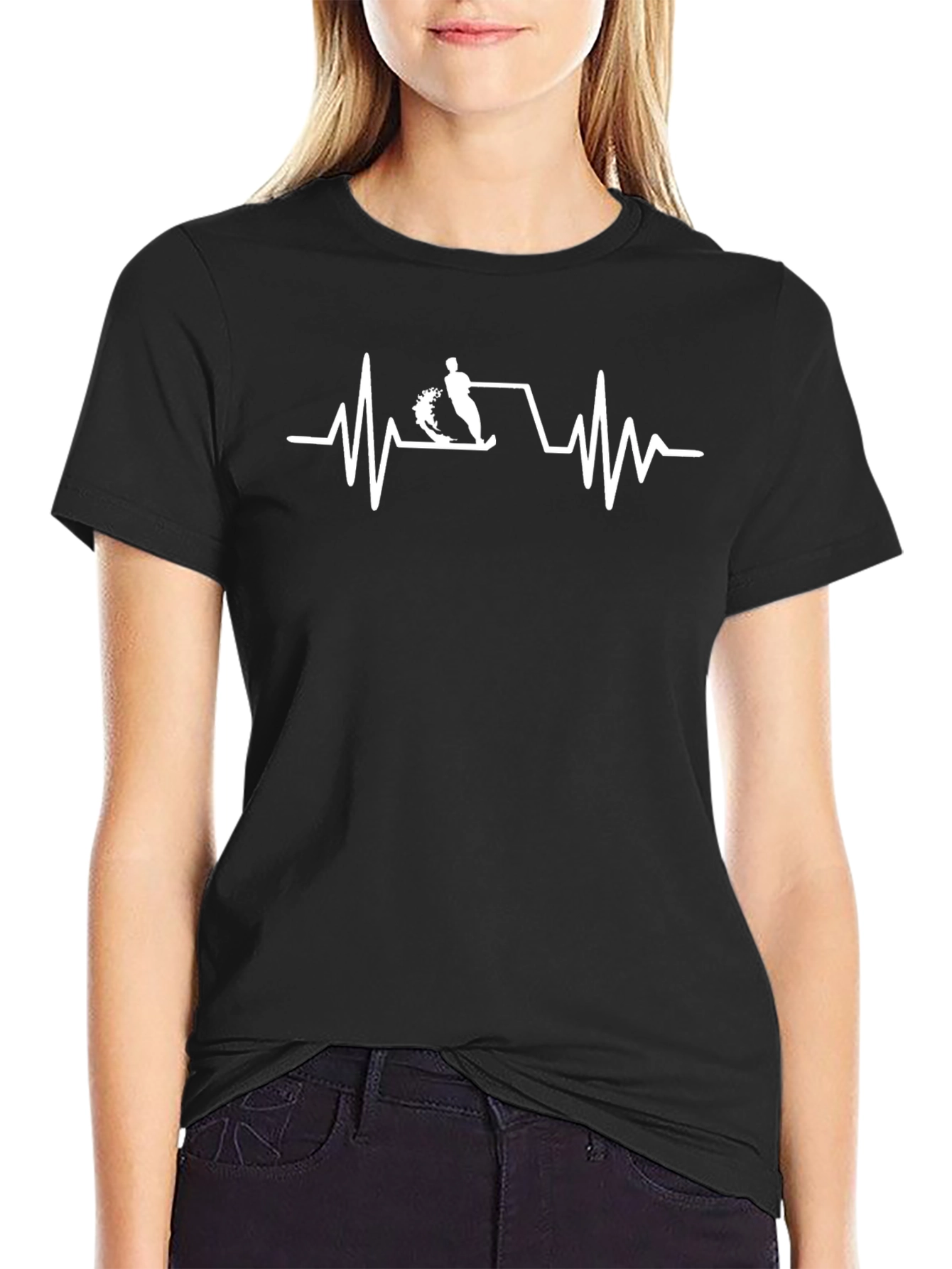 Water Ski Heartbeat T-Shirt - Black
