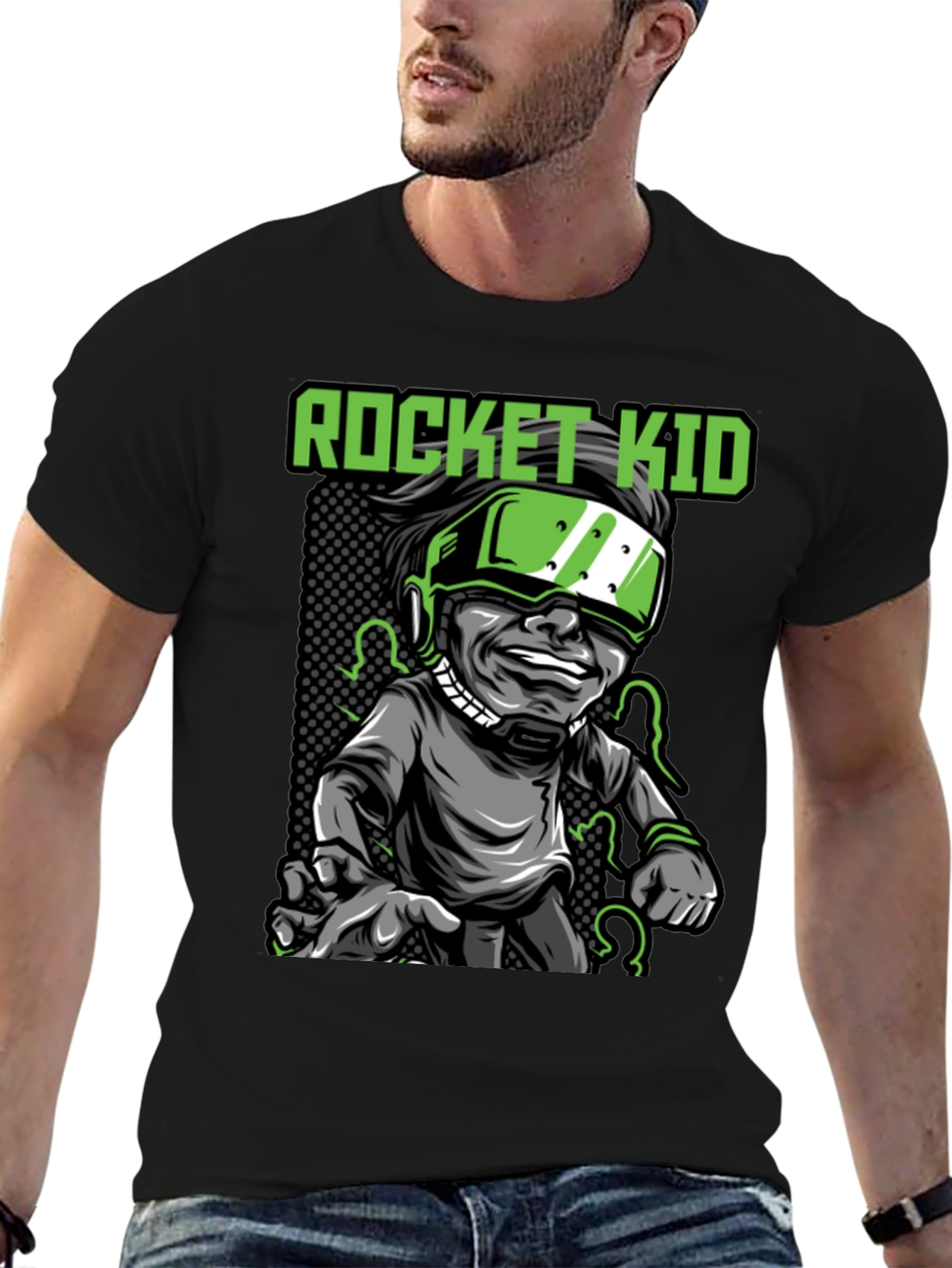 Rocket Kid Graphic Tee - Black Cotton T-Shirt