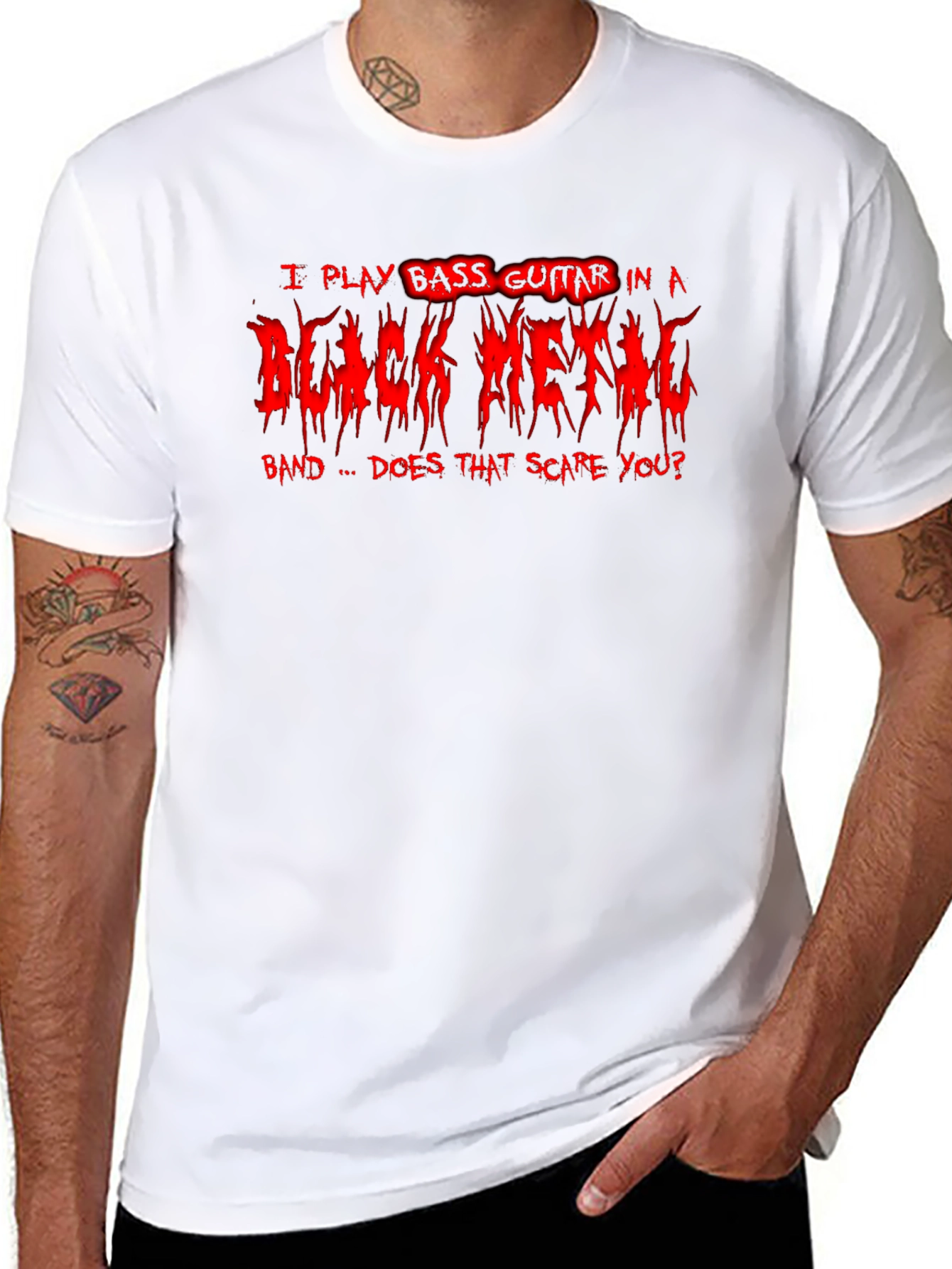 Black Metal Bass Guitarist Graphic T-Shirt