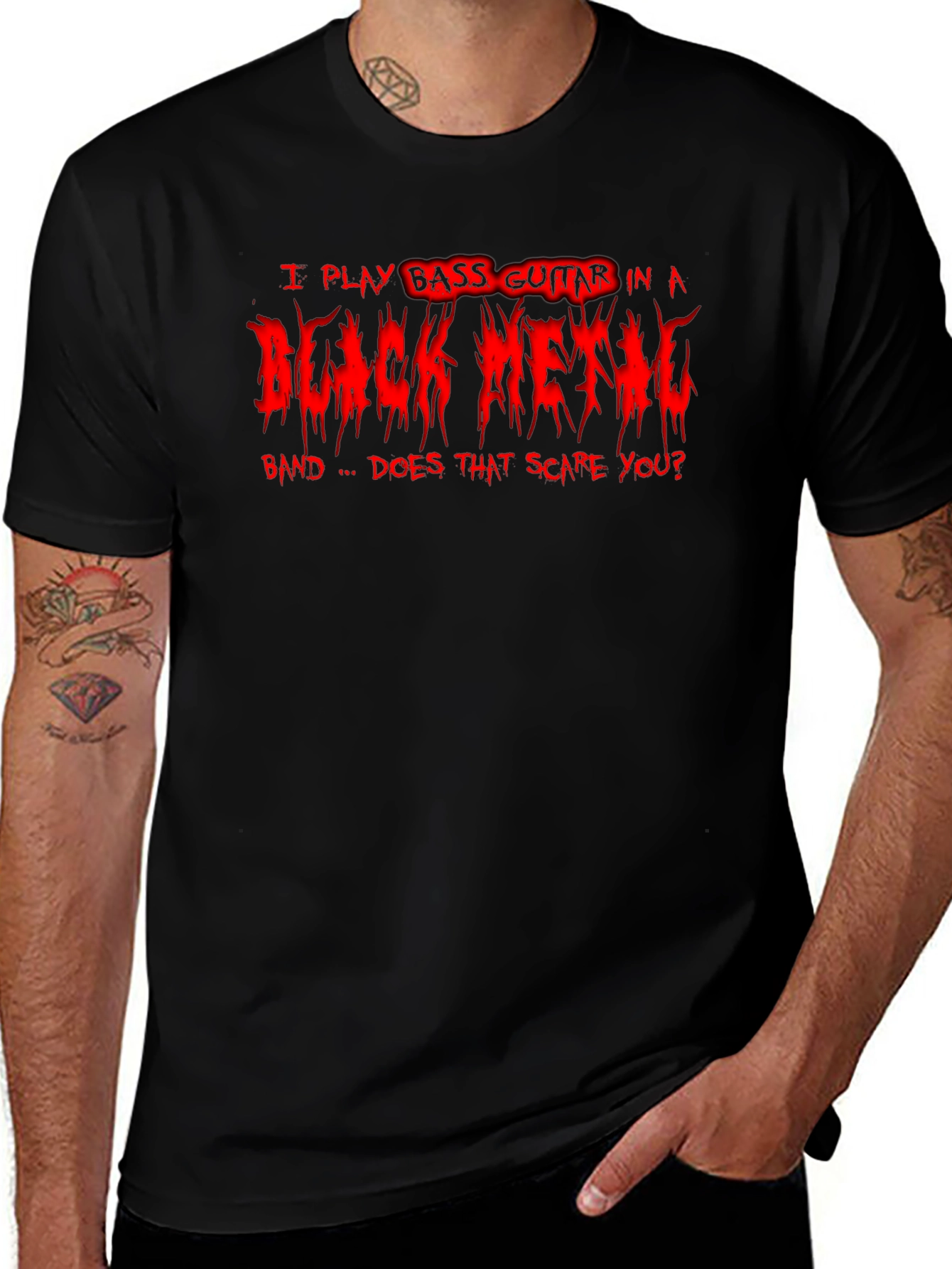 Black Metal Bass Guitarist Graphic T-Shirt
