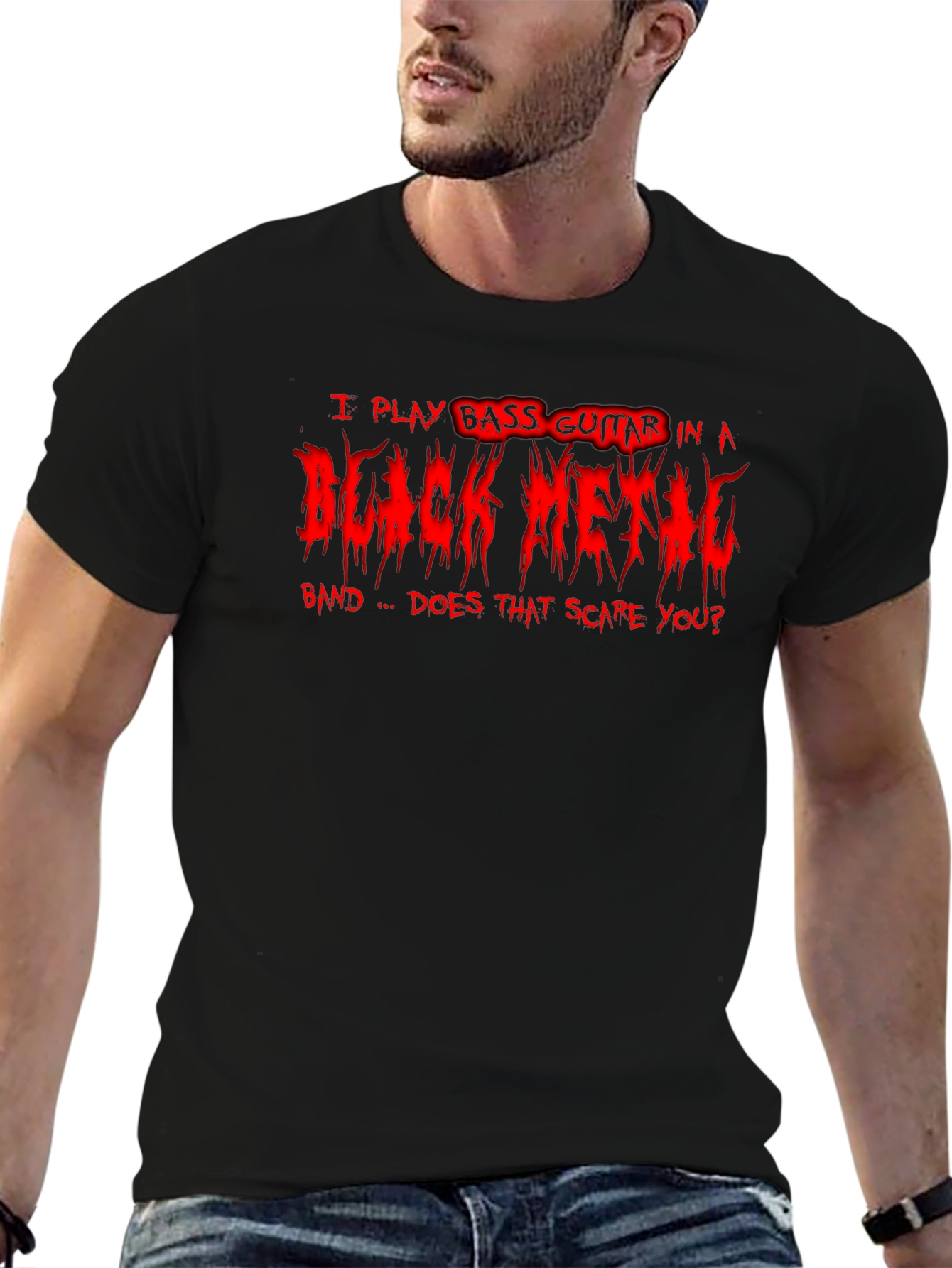 Black Metal Bass Guitarist Graphic T-Shirt
