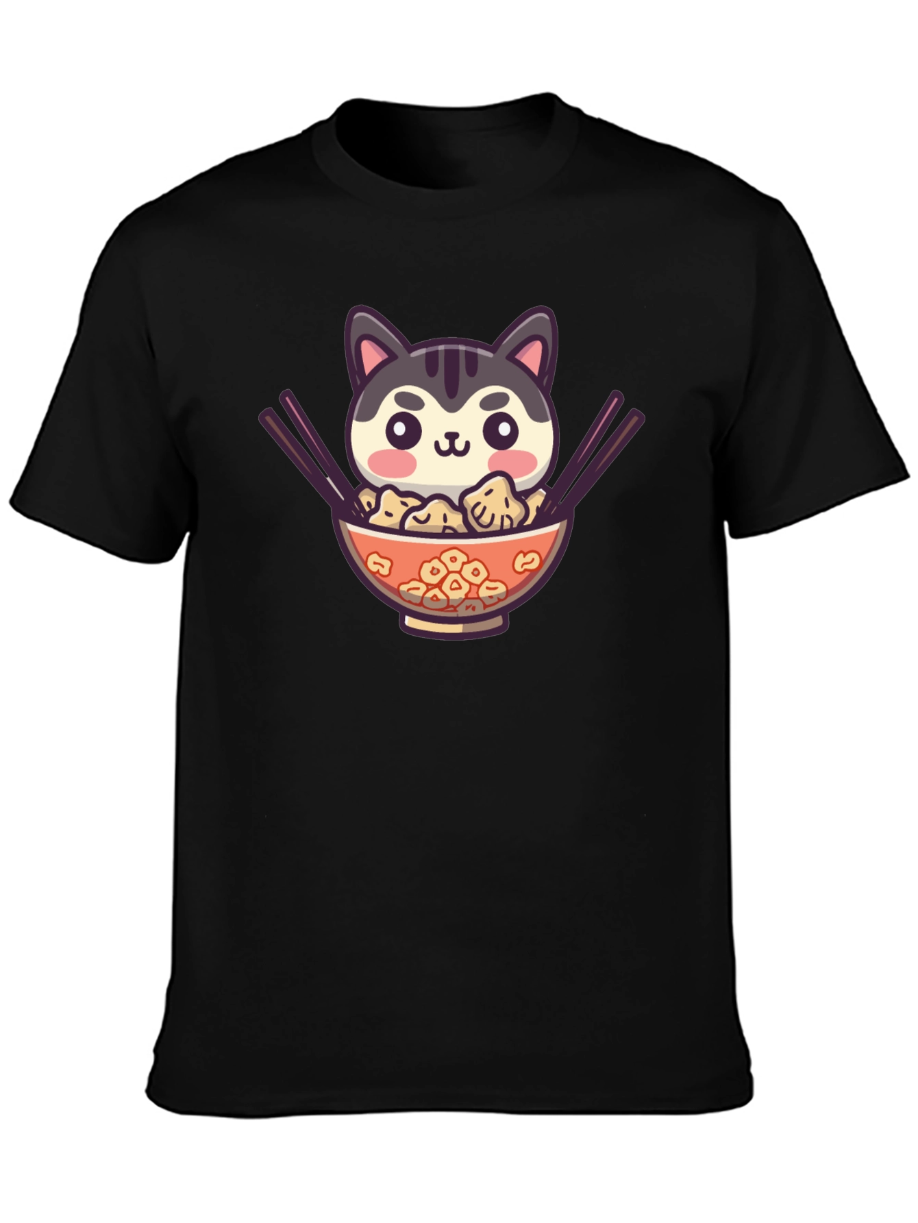 Cat Ramen Bowl Black T-Shirt