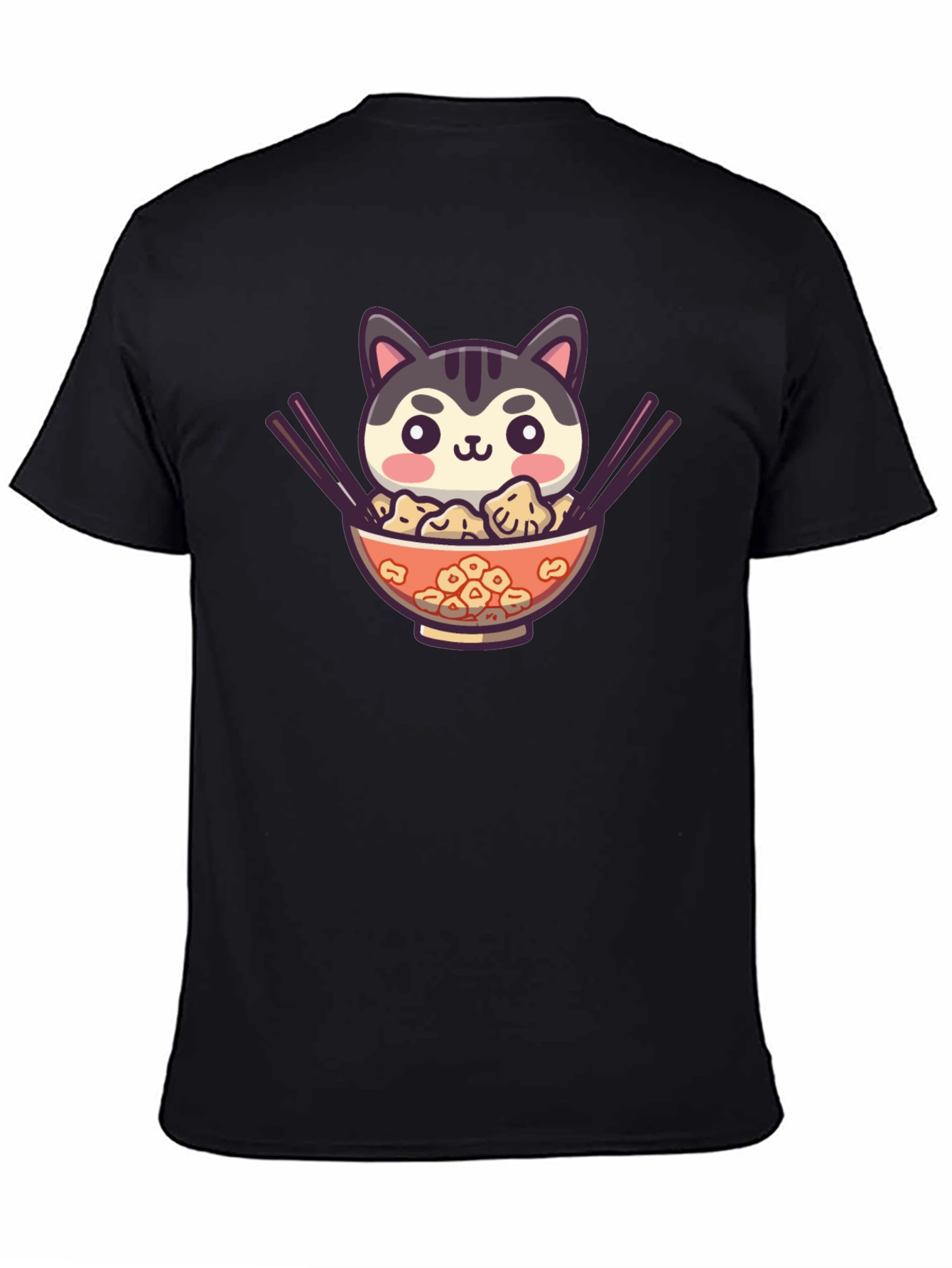 Cat Ramen Bowl Black T-Shirt