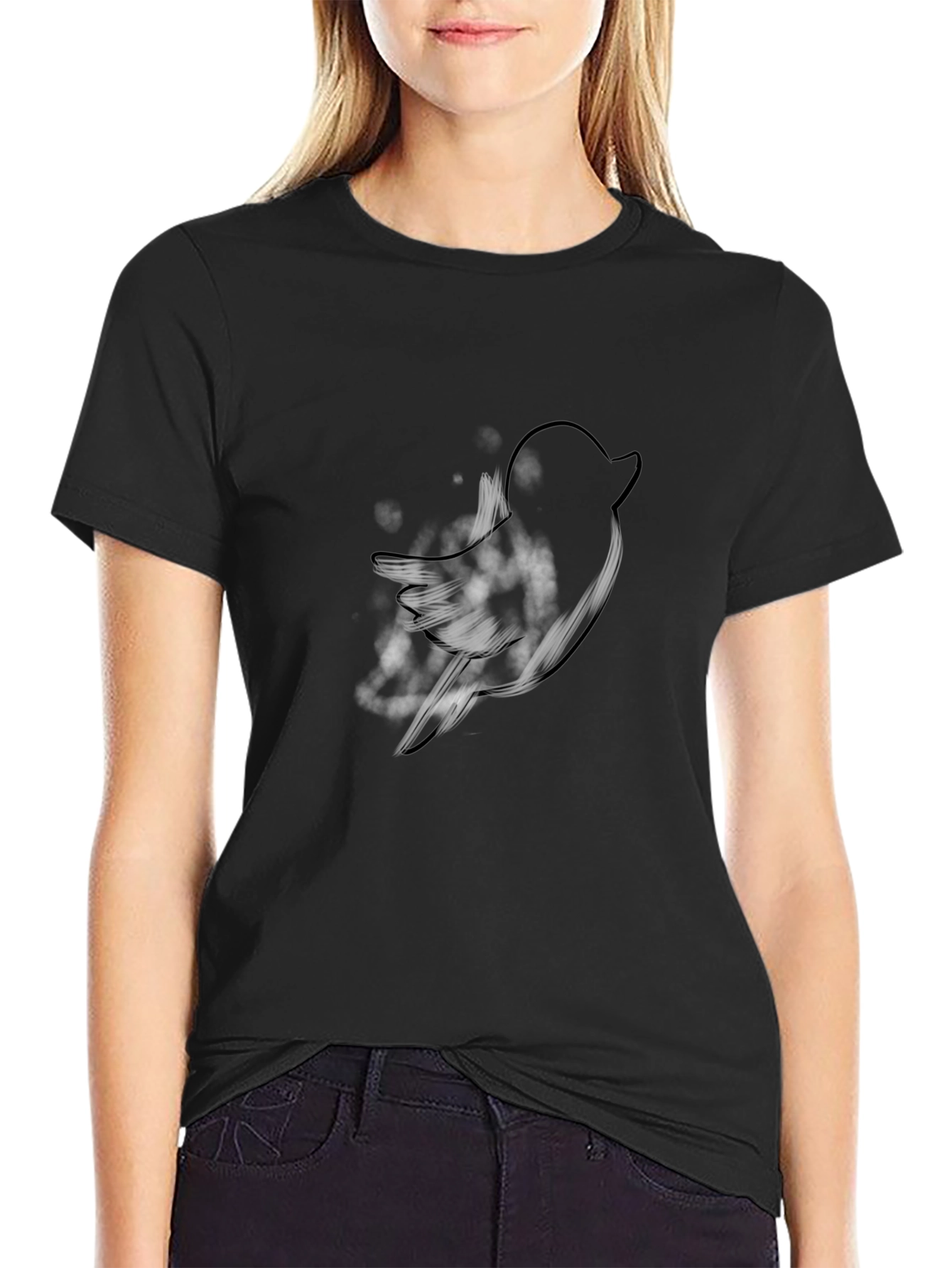 Mens Black T-Shirt with Bird Graphic