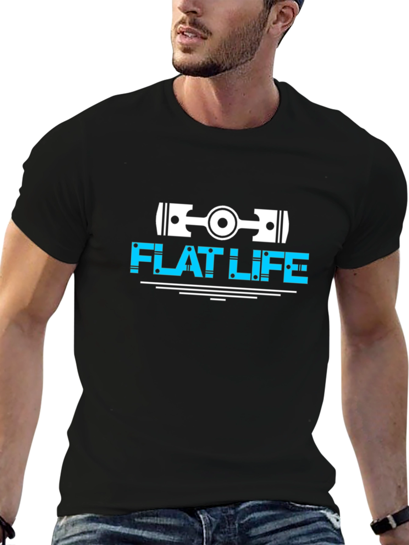 Flat Life Engine Piston T-Shirt - Black