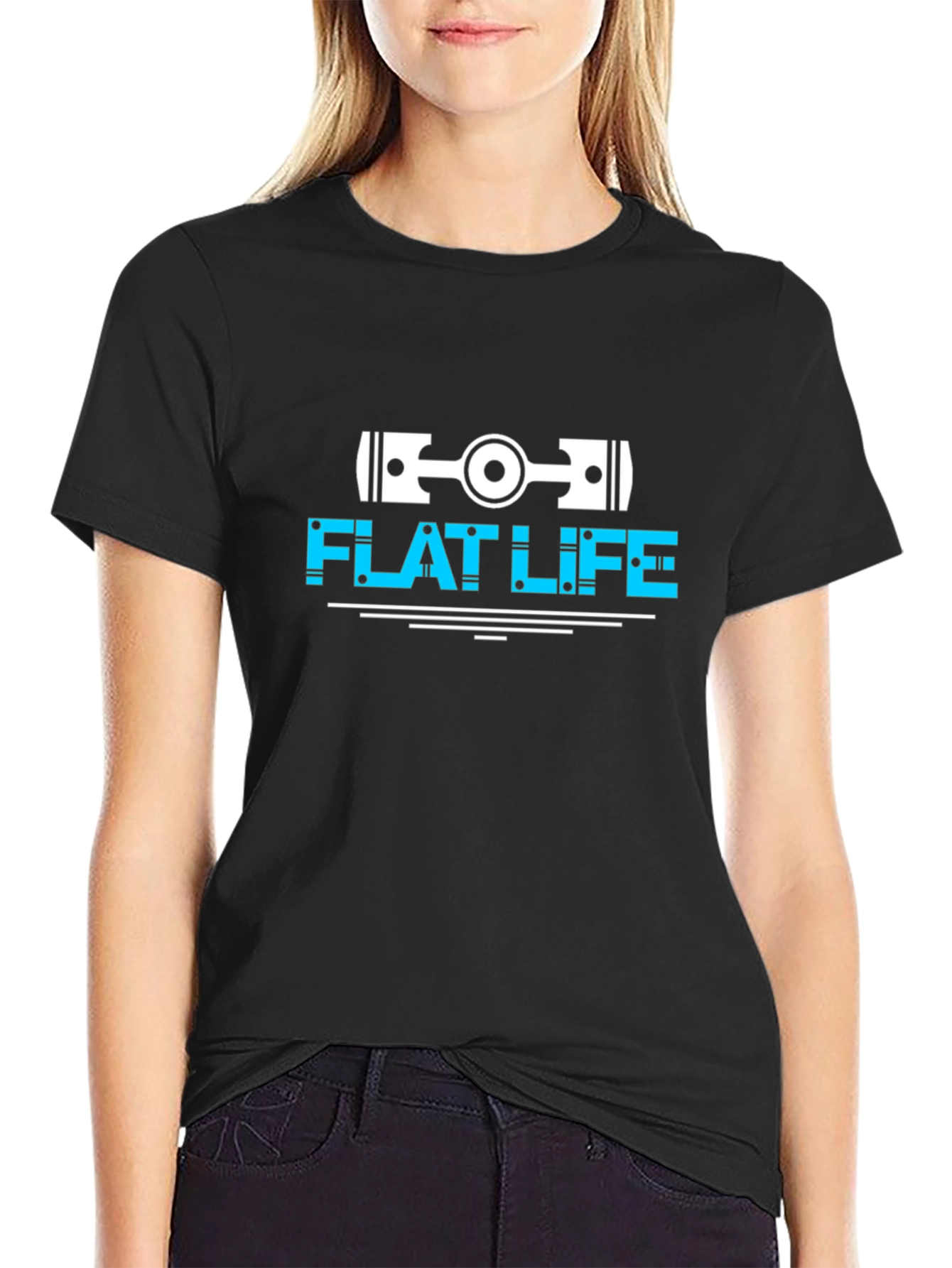 Flat Life Engine Piston T-Shirt - Black