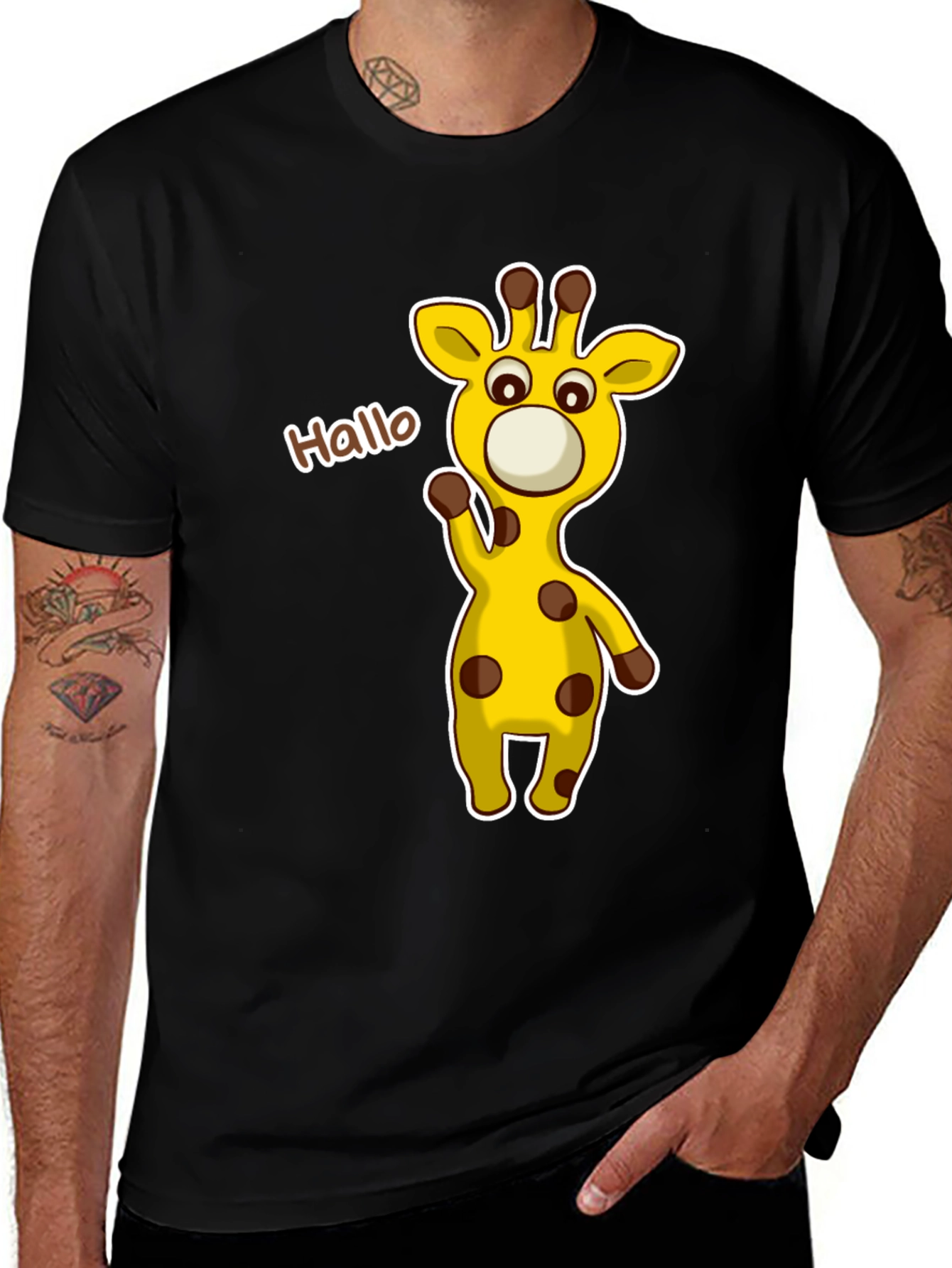 Cute Giraffe Cartoon Black T-Shirt
