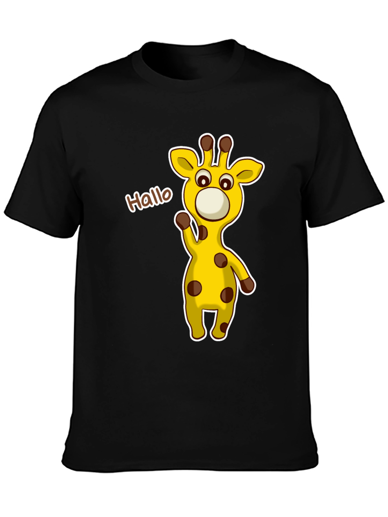 Cute Giraffe Cartoon Black T-Shirt