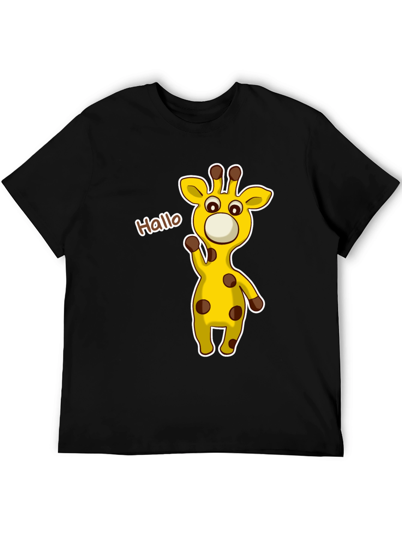 Cute Giraffe Cartoon Black T-Shirt