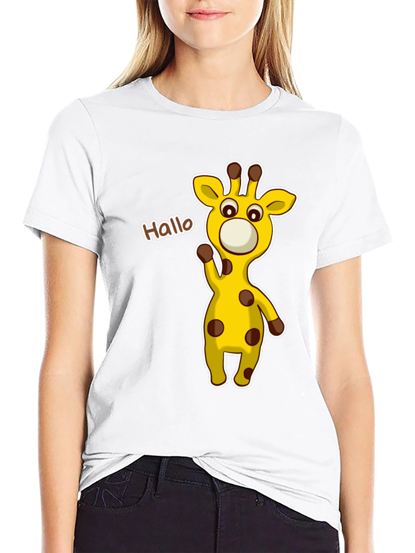Cute Giraffe Cartoon Black T-Shirt