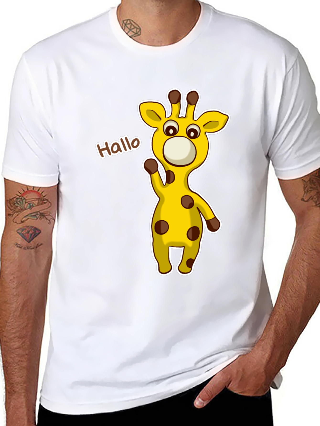 Cute Giraffe Cartoon Black T-Shirt