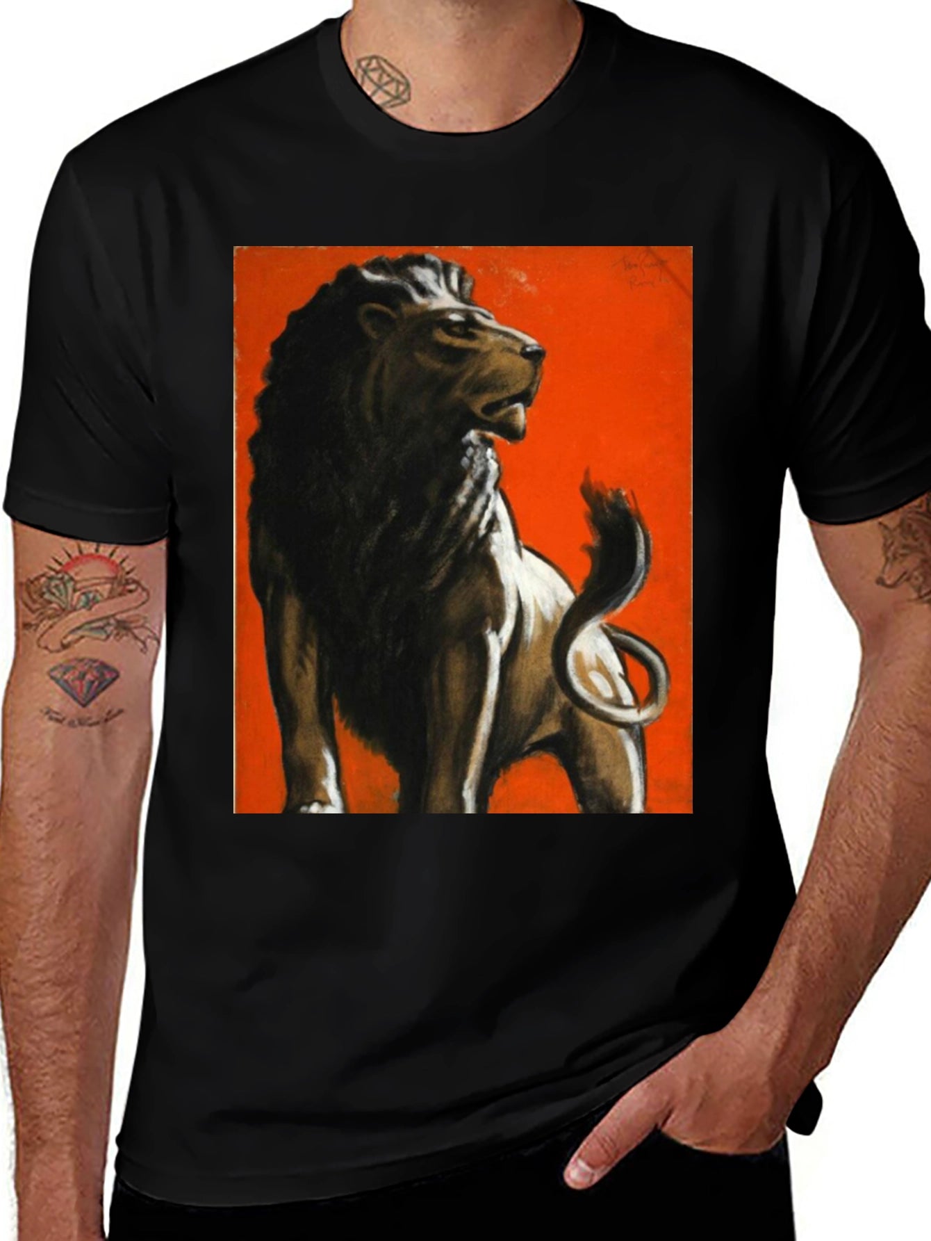 Lion Graphic Print Tee - Bold Black Shirt