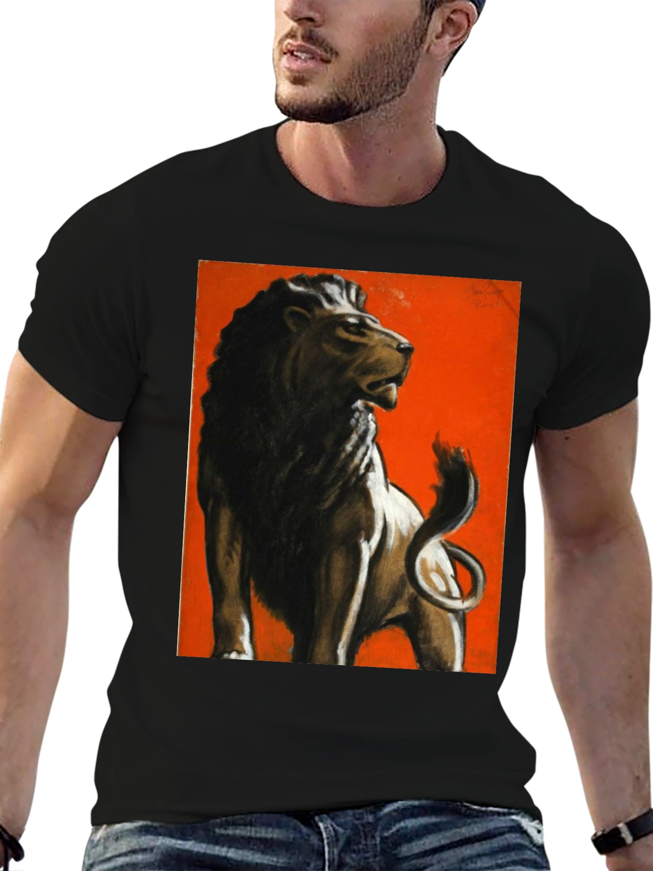 Lion Graphic Print Tee - Bold Black Shirt