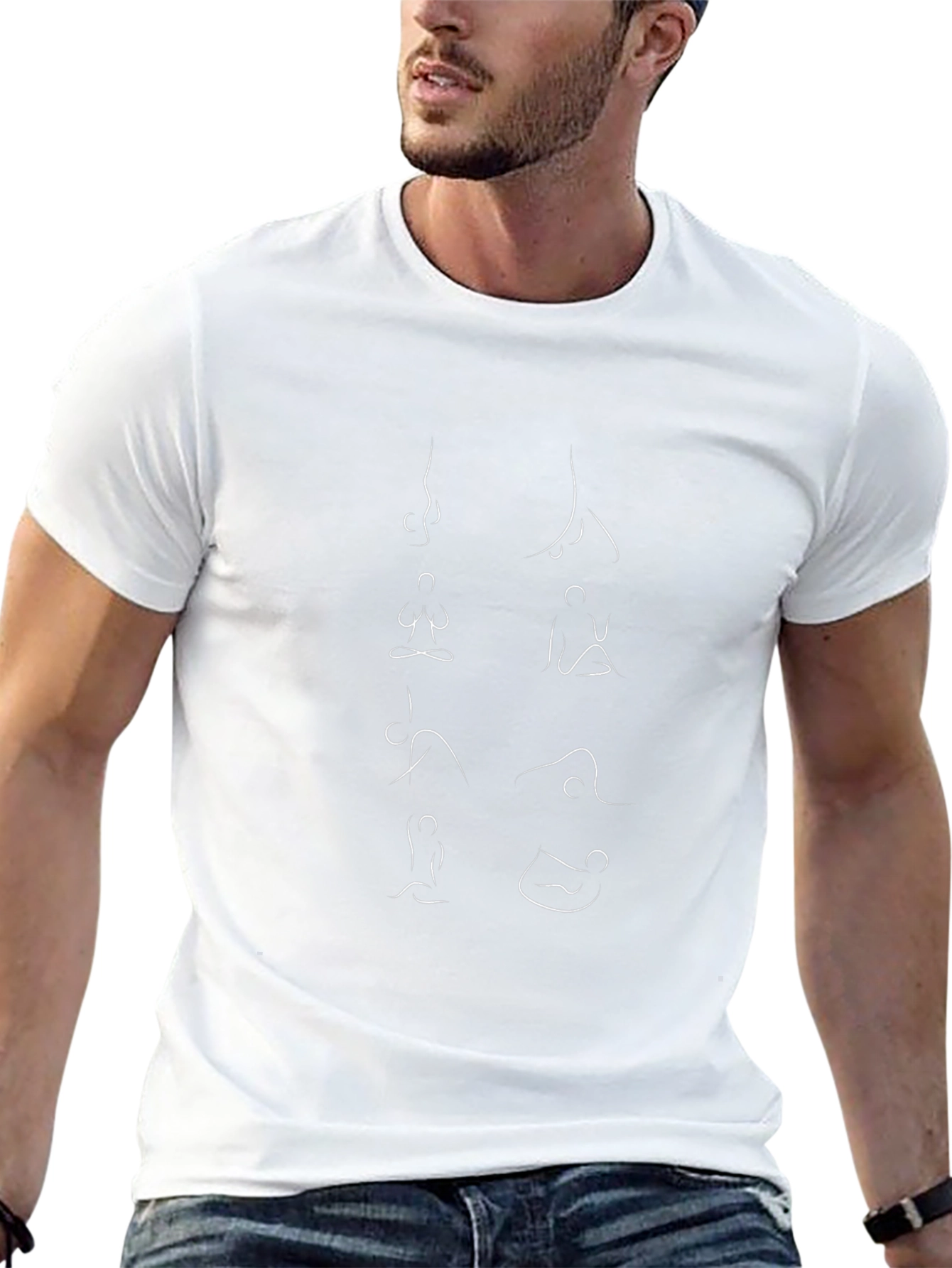 Yoga Pose Line Art Black T-Shirt