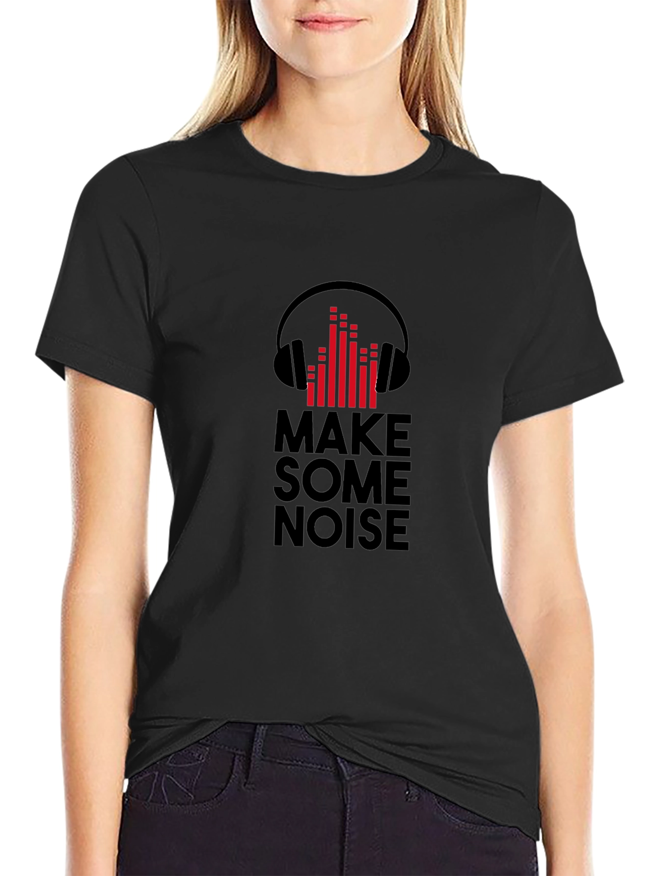 Make Some Noise Graphic Tee - Black Cotton Blend