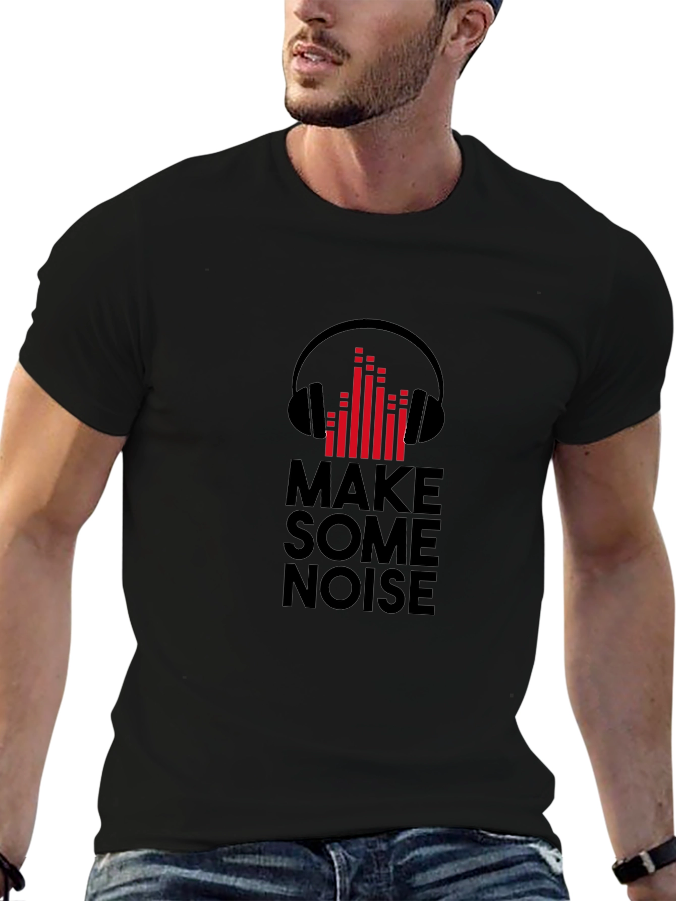 Make Some Noise Graphic Tee - Black Cotton Blend