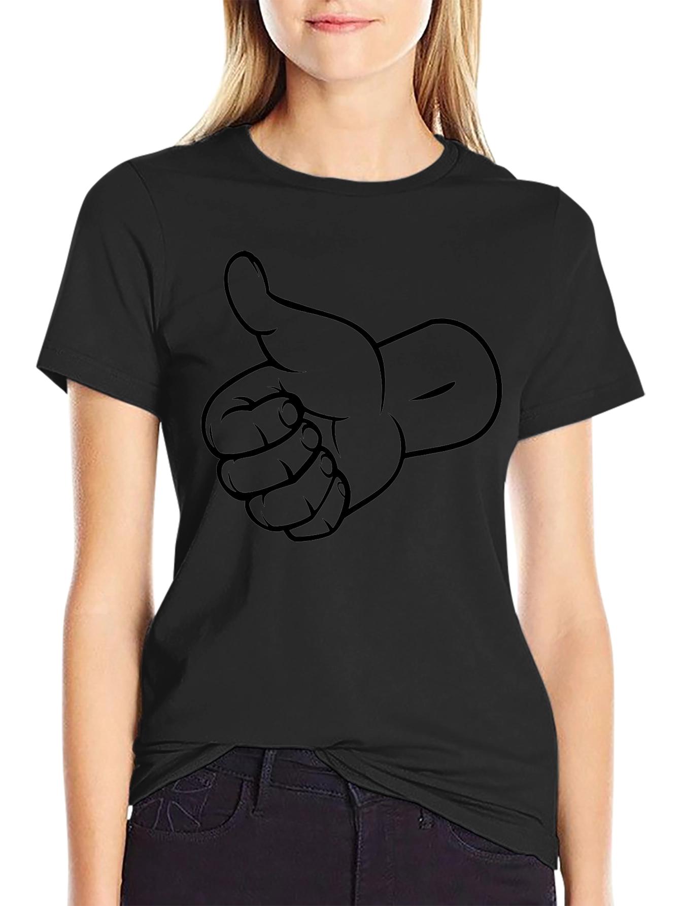 Thumbs Up Graphic Print Crew Neck T-Shirt