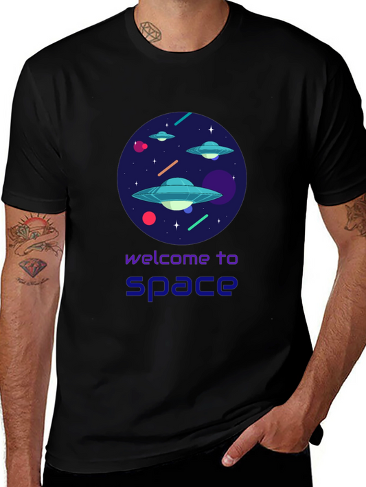 Welcome To Space Graphic Tee - Black Cotton Comfort