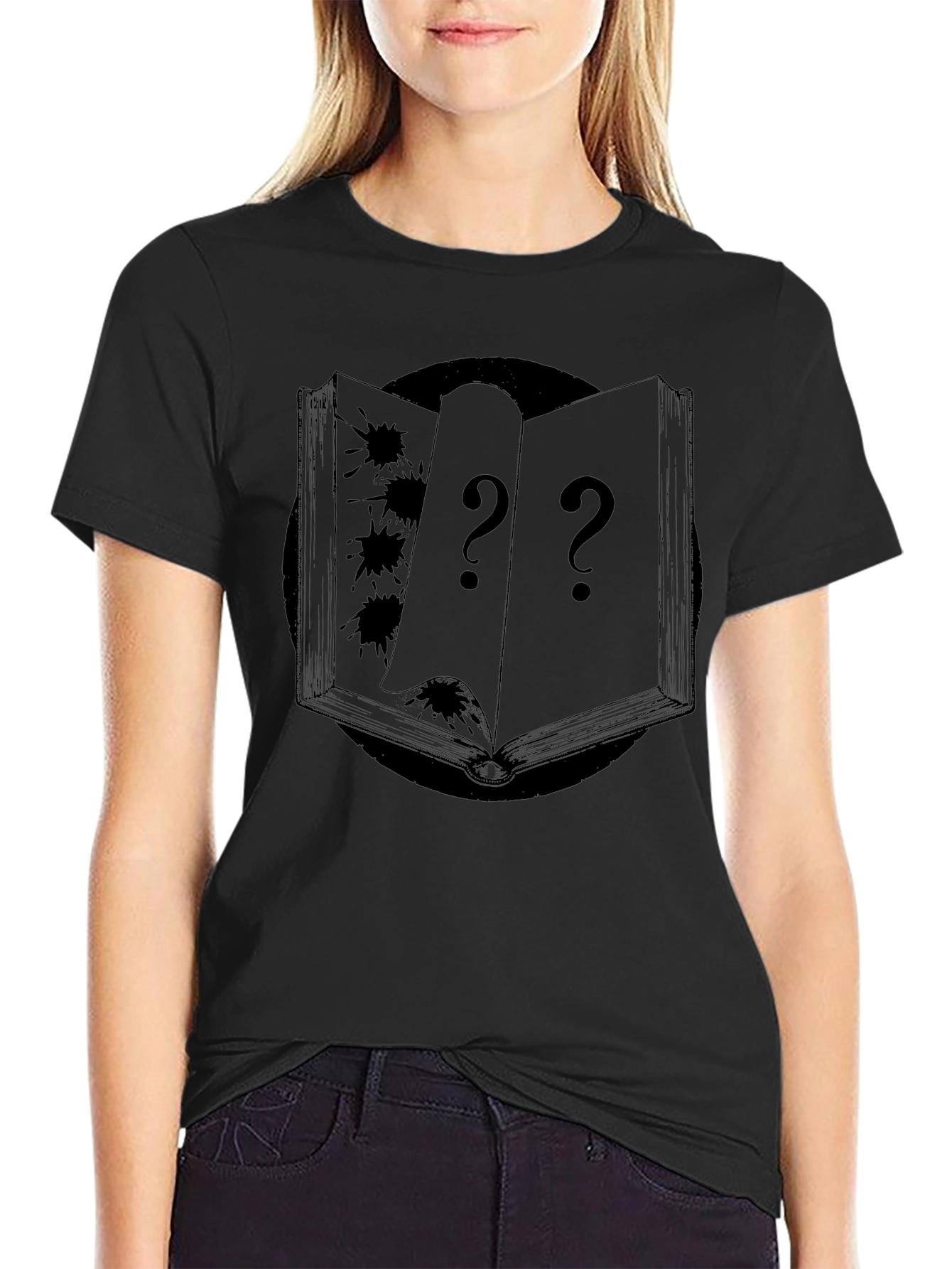 Mystery Book Graphic Tee - Soft Black Cotton T-Shirt