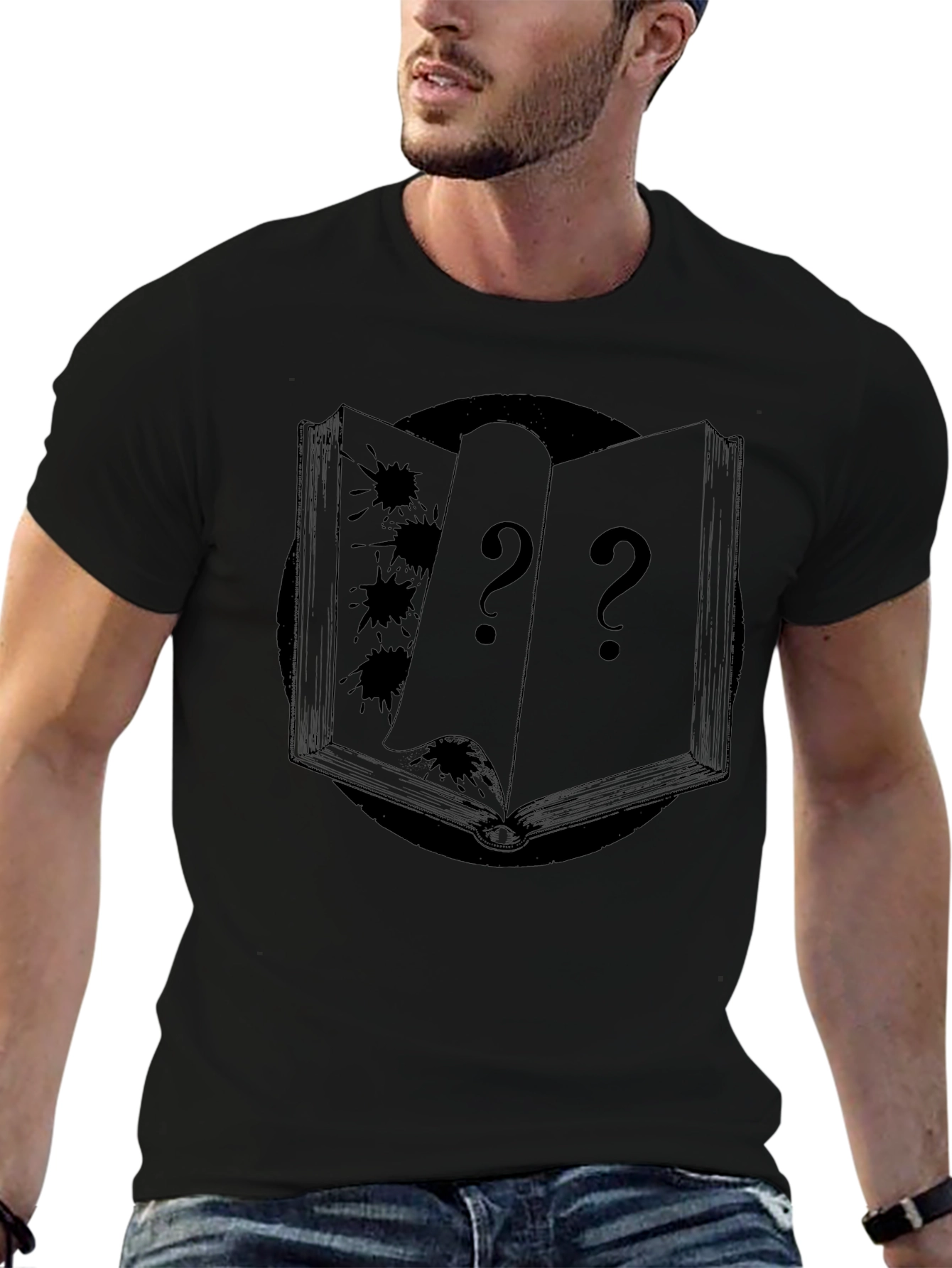 Mystery Book Graphic Tee - Soft Black Cotton T-Shirt