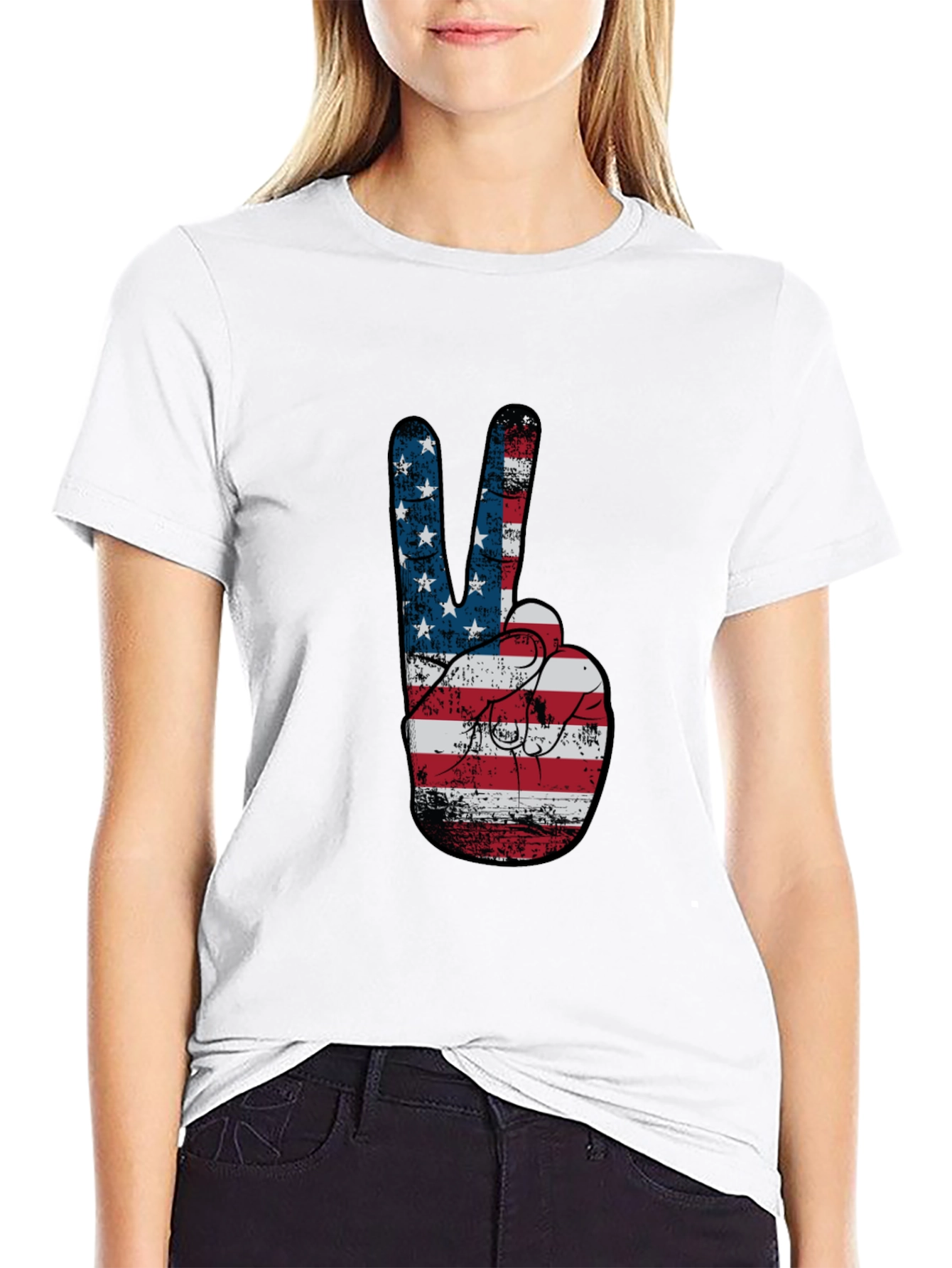 Peace Sign American Flag Graphic T-Shirt