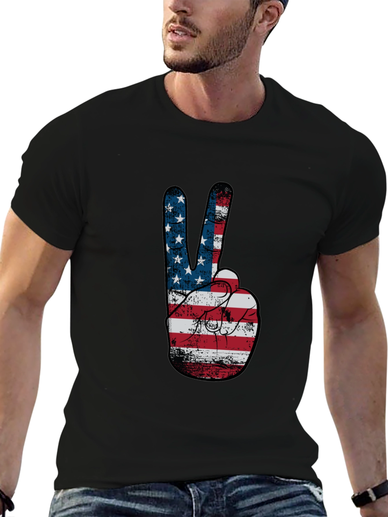 Peace Sign American Flag Graphic T-Shirt