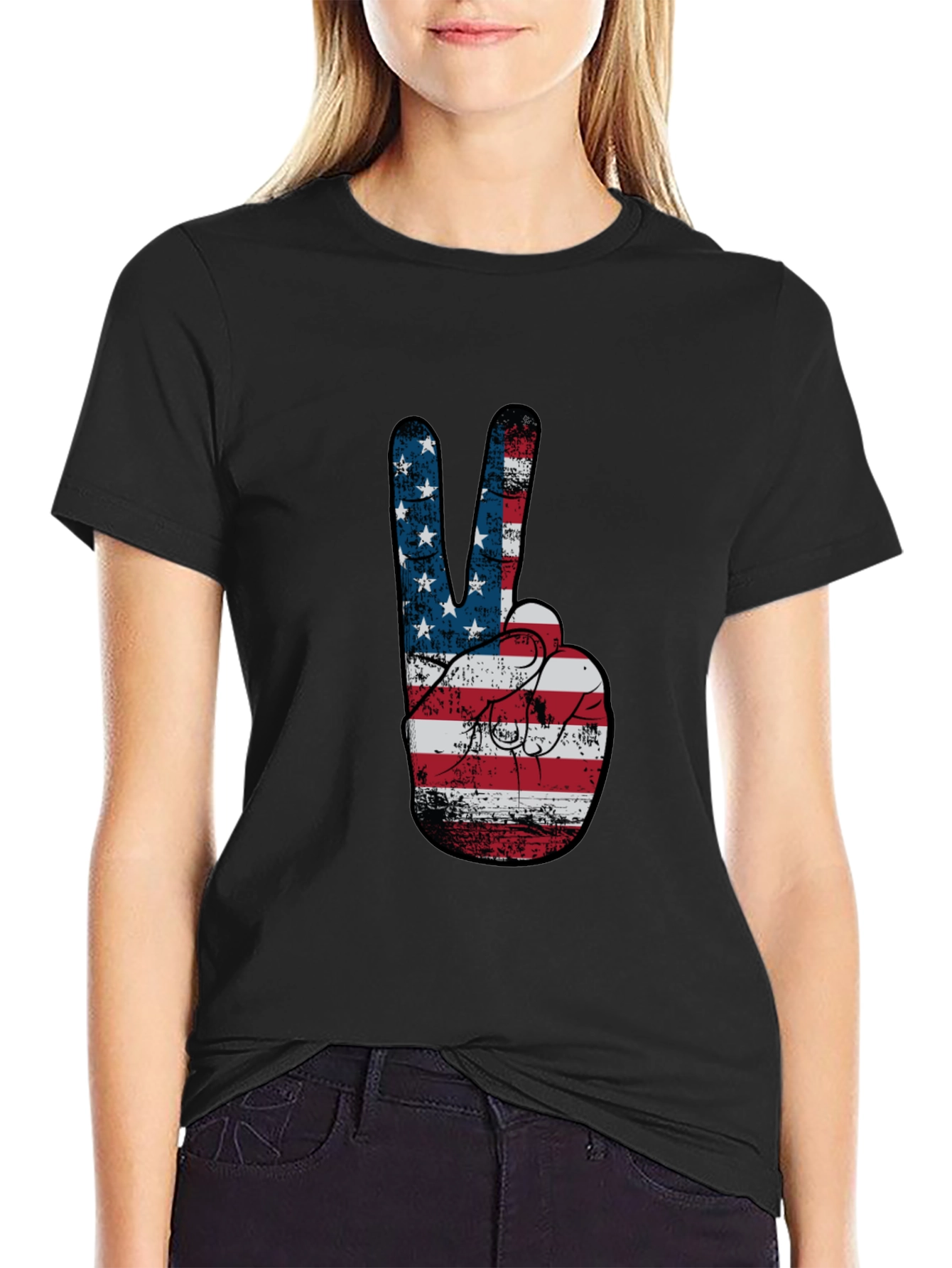 Peace Sign American Flag Graphic T-Shirt