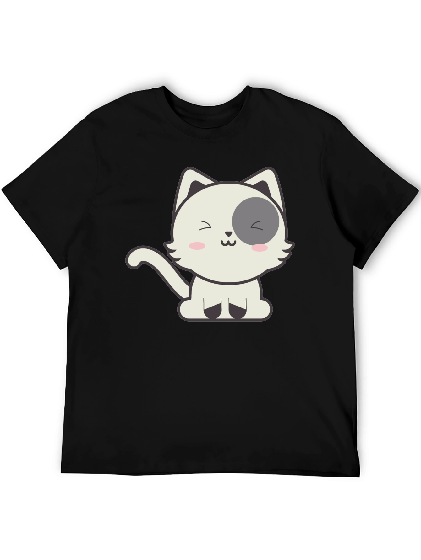 Cute Cartoon Cat Graphic Black T-Shirt