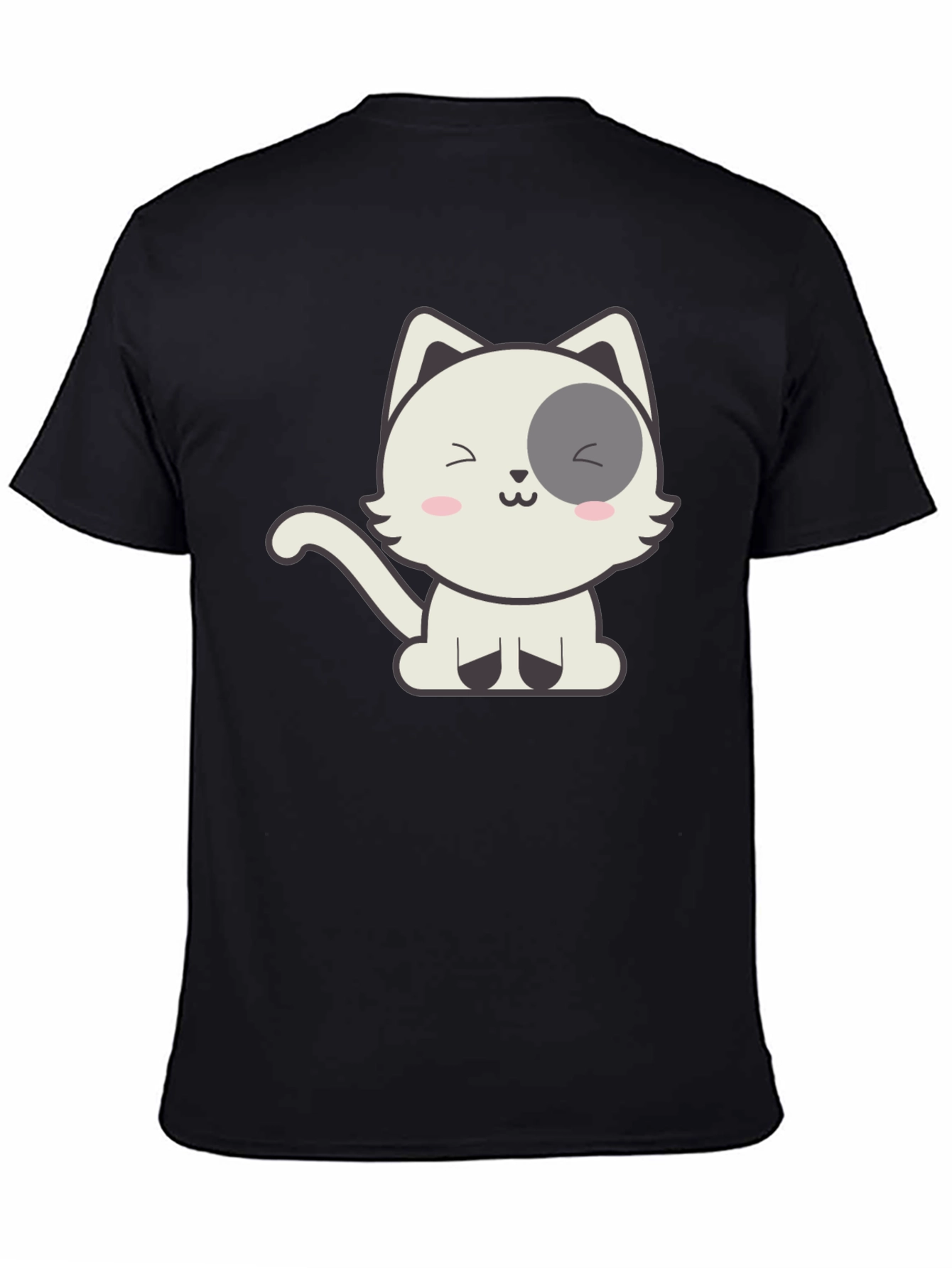 Cute Cartoon Cat Graphic Black T-Shirt