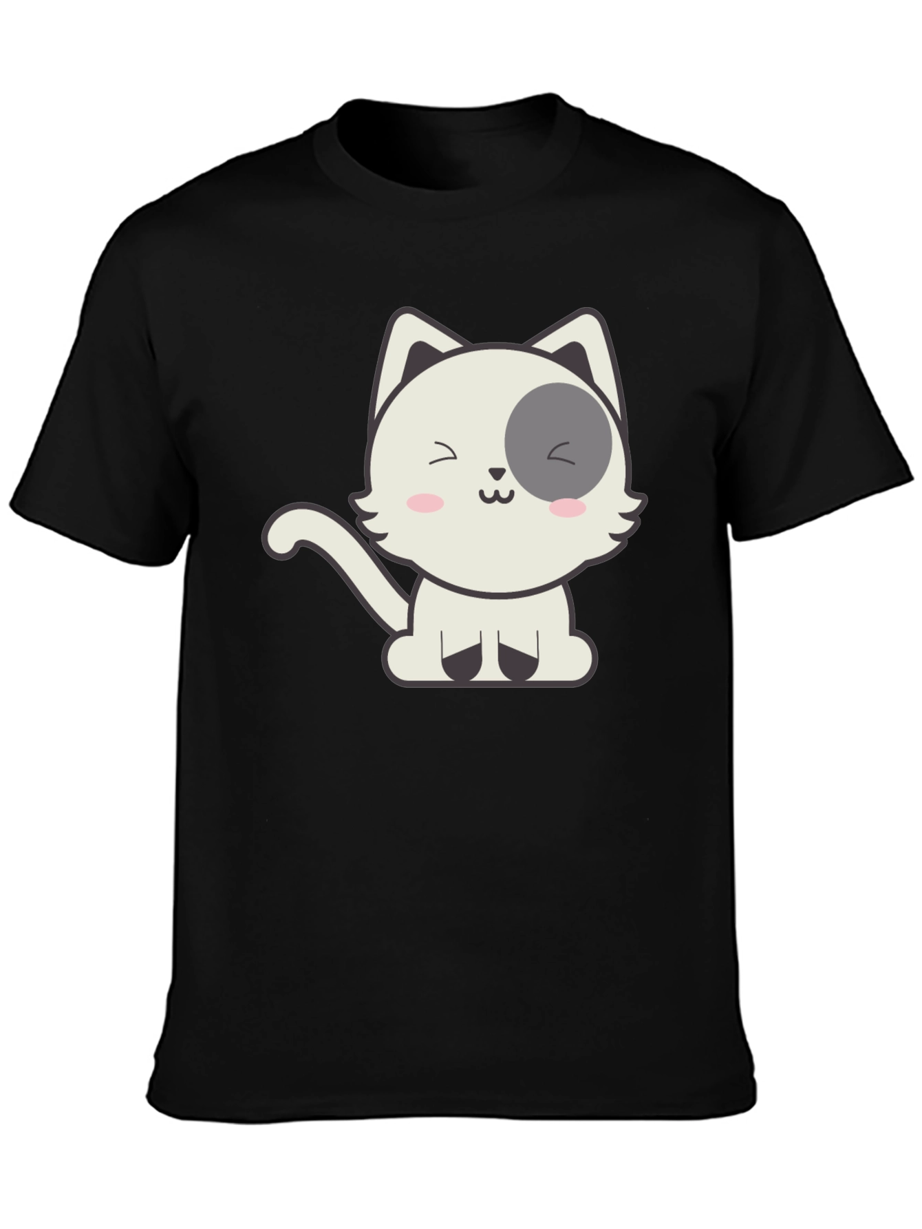 Cute Cartoon Cat Graphic Black T-Shirt