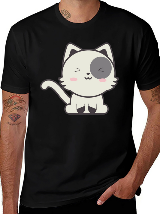 Cute Cartoon Cat Graphic Black T-Shirt