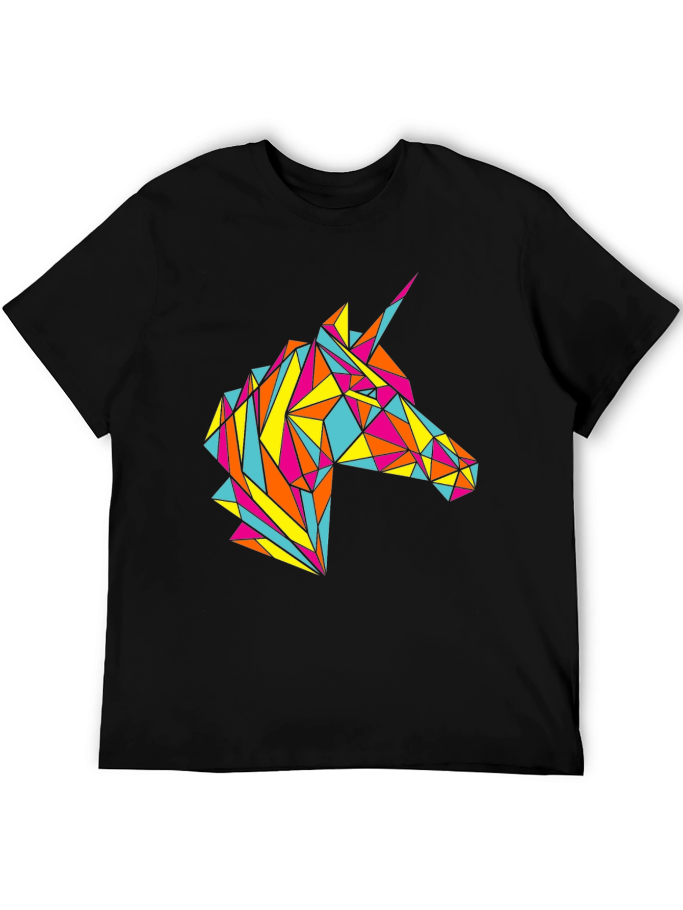 Geometric Unicorn Graphic Black T-Shirt