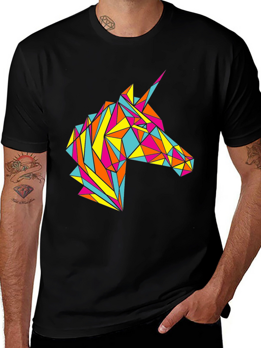 Geometric Unicorn Graphic Black T-Shirt