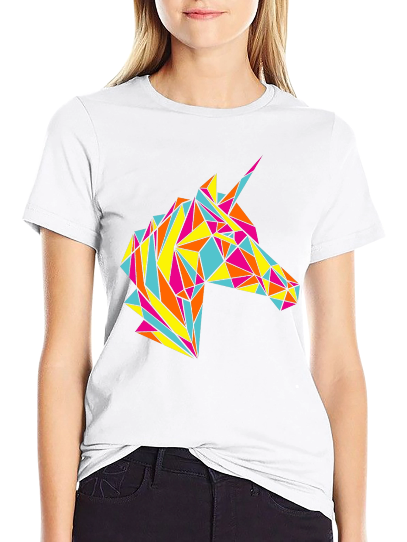 Geometric Unicorn Graphic Black T-Shirt