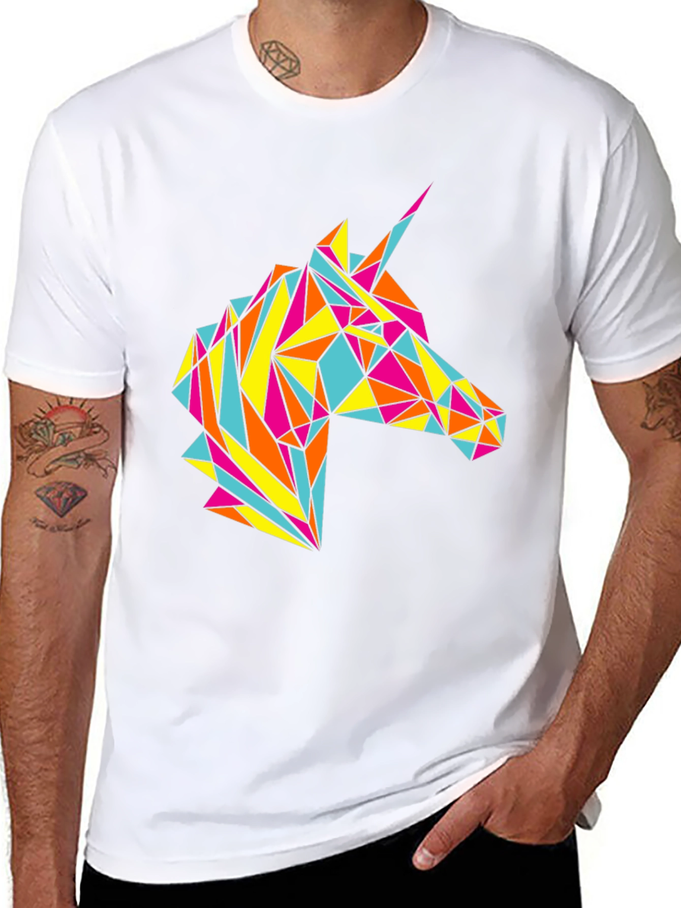Geometric Unicorn Graphic Black T-Shirt
