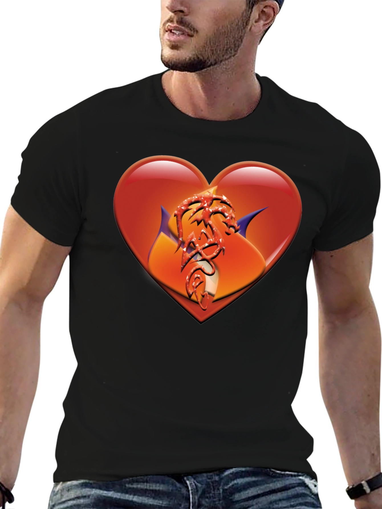 Heart Dragon Graphic Black T-Shirt