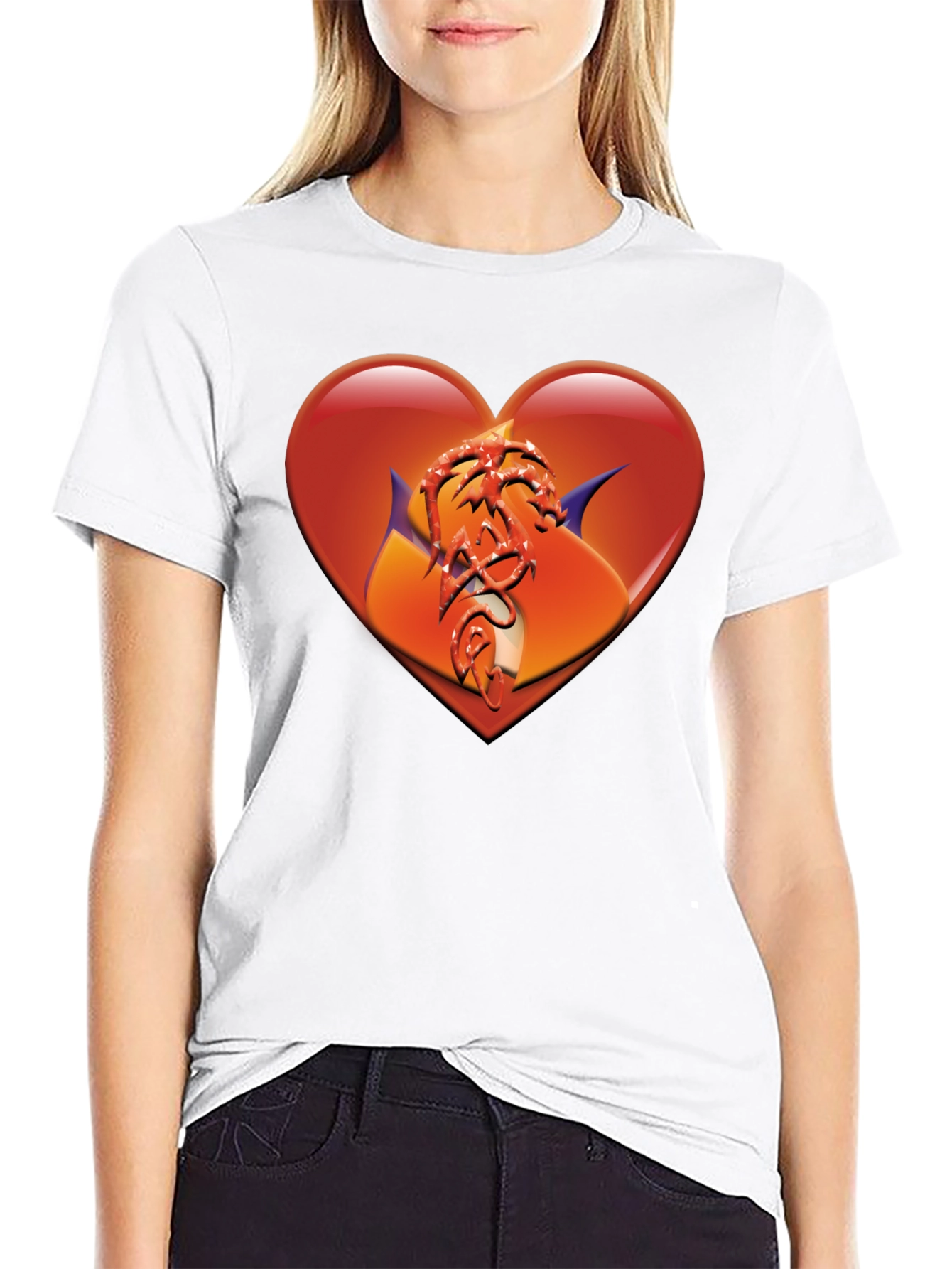 Heart Dragon Graphic Black T-Shirt