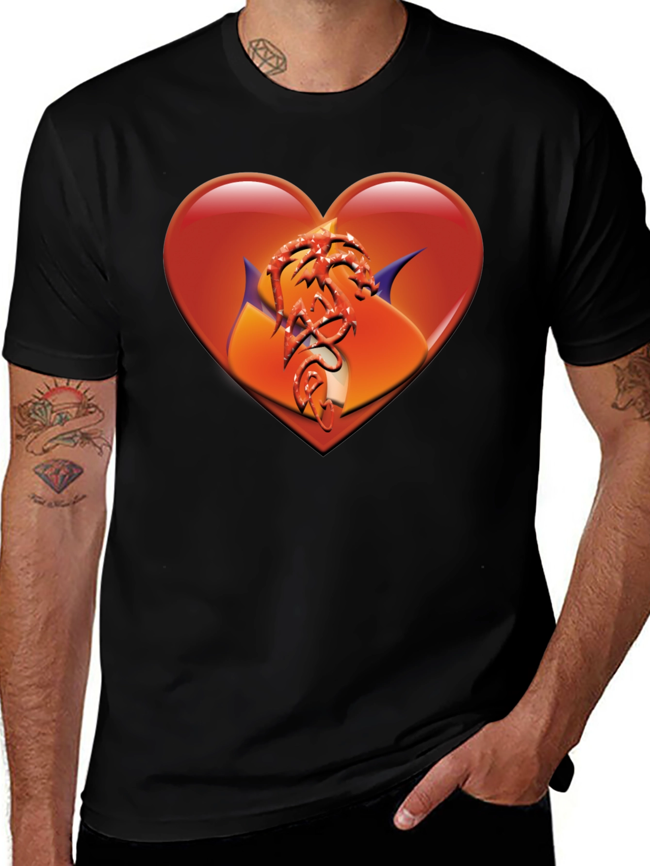 Heart Dragon Graphic Black T-Shirt
